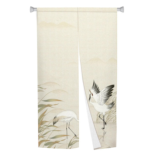 Leowefowa Noren Japanese Doorway Curtain Long Style Traditional Cranes Reed Printed Curtain for Doorway Window Treatment Japanese Door Tapestry for Wall Hanging Room Divider Home Decor, 33.5"x 70.9"
