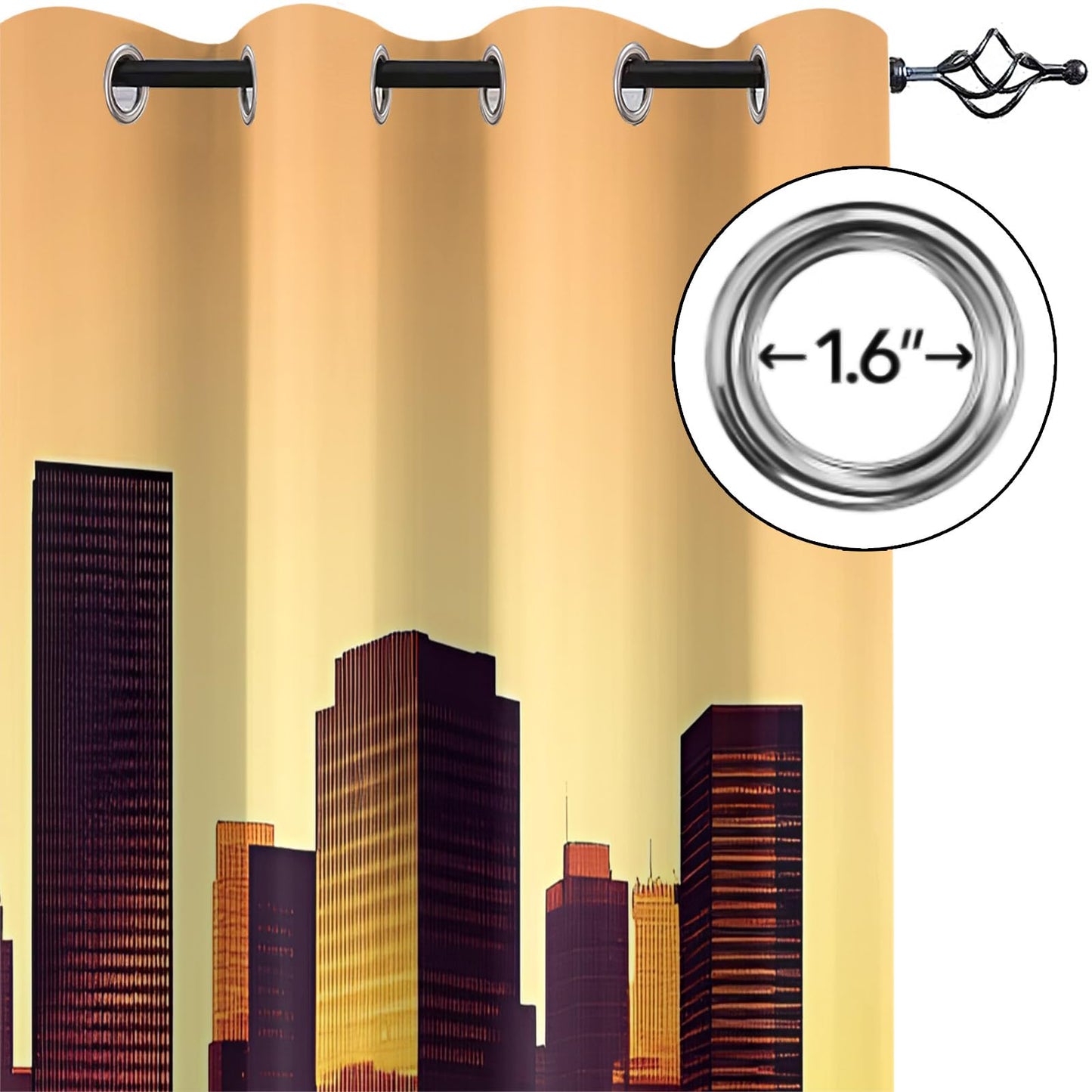 XAFIAUR City Skyscrapers Blackout Curtains, Skyline Curtains for Living Room, Sunset Reflections Black Out Bedroom Curtain Thermal Insulated Grommet Drapes 2 Panels, for Boys Room 31.5" W x 45" L x2
