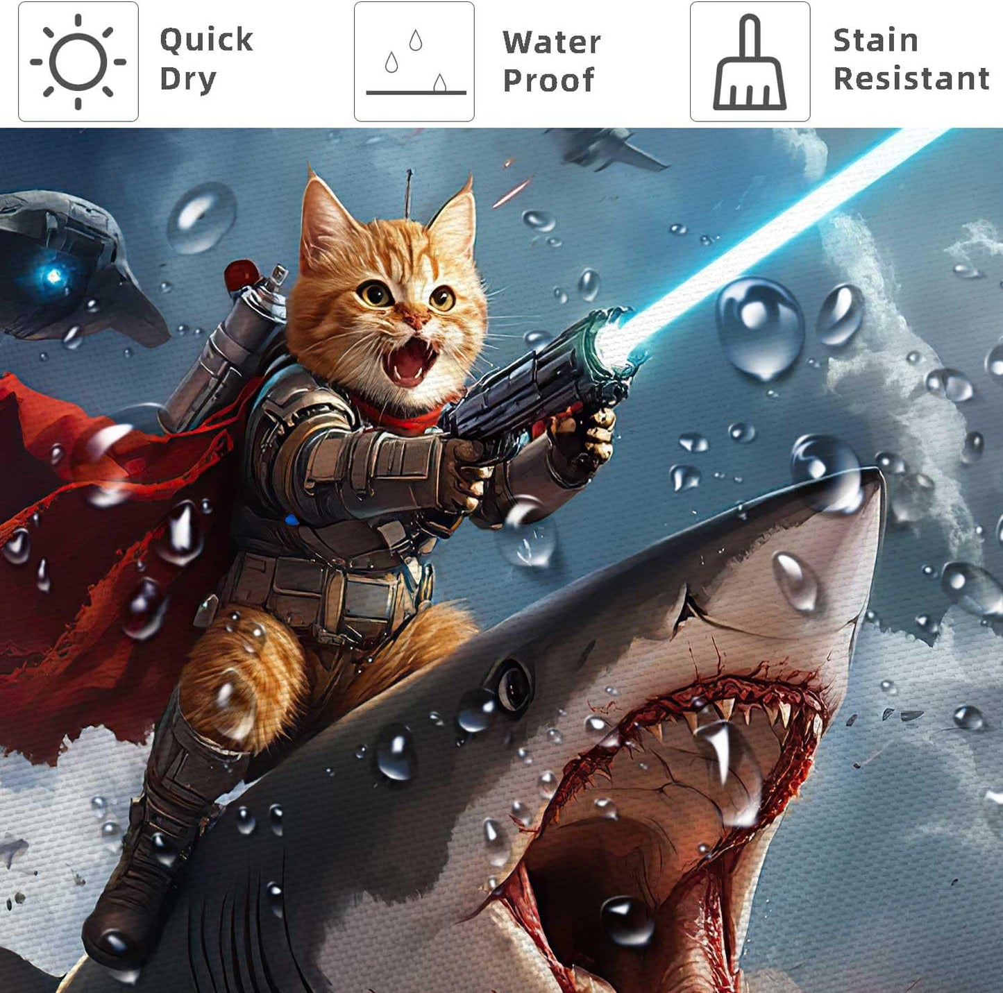 Dizifinn Funny Shower Curtain, Hilarious Cool Cat Shower Curtain, Blue Cool Cat Riding Shark Ocean Wave Shower Curtain for Bathroom, Funny Kids Boy Shower Curtain Sets, with Hooks 72x72 Inch