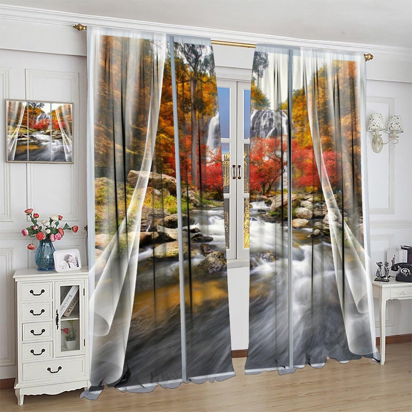 UFUH Nature Landscape Blackout Curtains,Autumn Forest Waterfall Woodland Scenery Window Treatments for Bedroom Living Room Kitchen,2 Panels Set Total Size 42 x 45 Inch