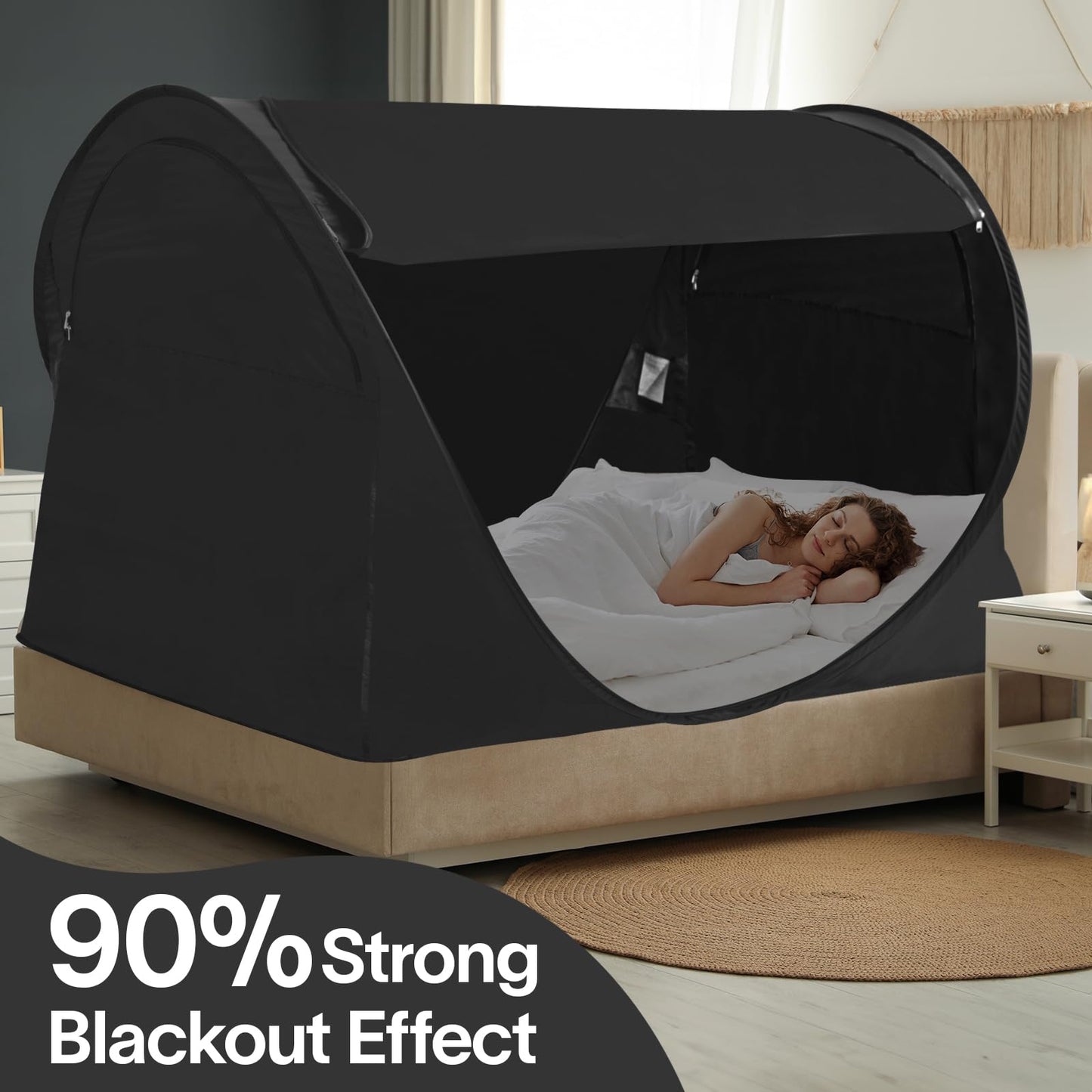 Alvantor Privacy Pop Up Bed Tent for Twin Bed, Easy Setup Blackout and Breathable Mesh Bed Canopy Lightweight Portable Sleep Pod with Carry Bag Dream Tent for Indoor Outdoor Use- Twin/Black
