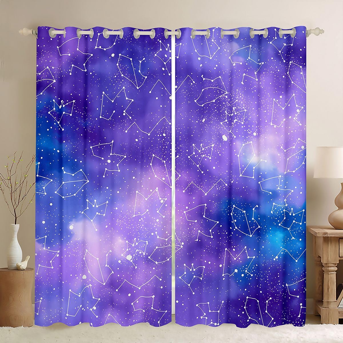 Feelyou Galaxy Deep Purple Curtains for Bedroom Living Room Golden Stars Glitter Blackout Darkening Drapes Tie Dye Pastel Window Treatments, 2 Panels 42 x 90 Inch Bling Party Decorations Room Decor