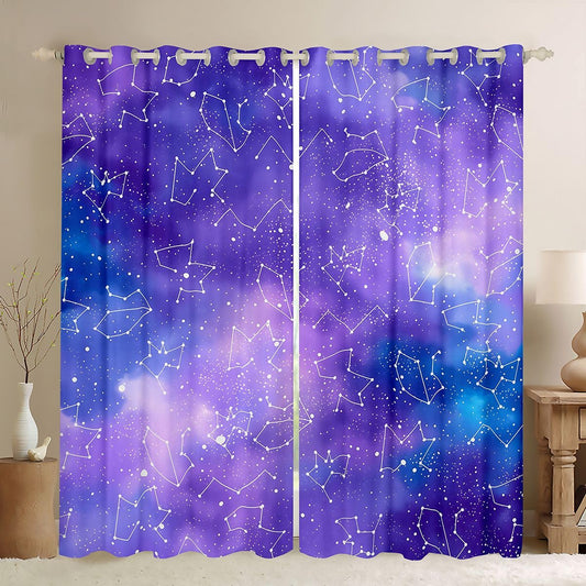 Feelyou Galaxy Deep Purple Curtains for Bedroom Living Room Golden Stars Glitter Blackout Darkening Drapes Tie Dye Pastel Window Treatments, 2 Panels 42 x 90 Inch Bling Party Decorations Room Decor