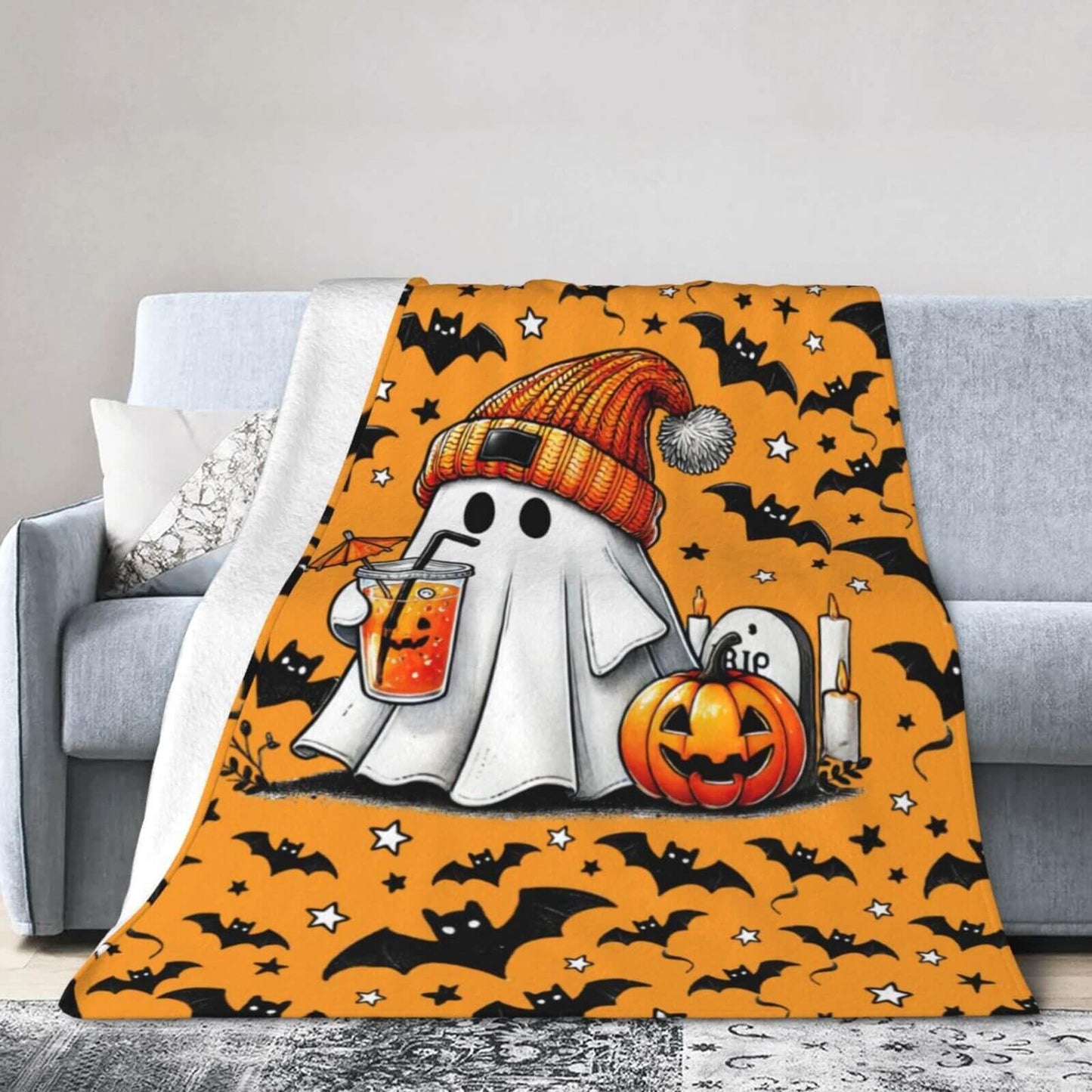 Halloween Blanket for Women Men, Haunted Halloween Themed Design Printed Throw Blankets for Teens Adults Lap, Chair Sofa, Warm Soft Cozy Blanket, 50"x 60"