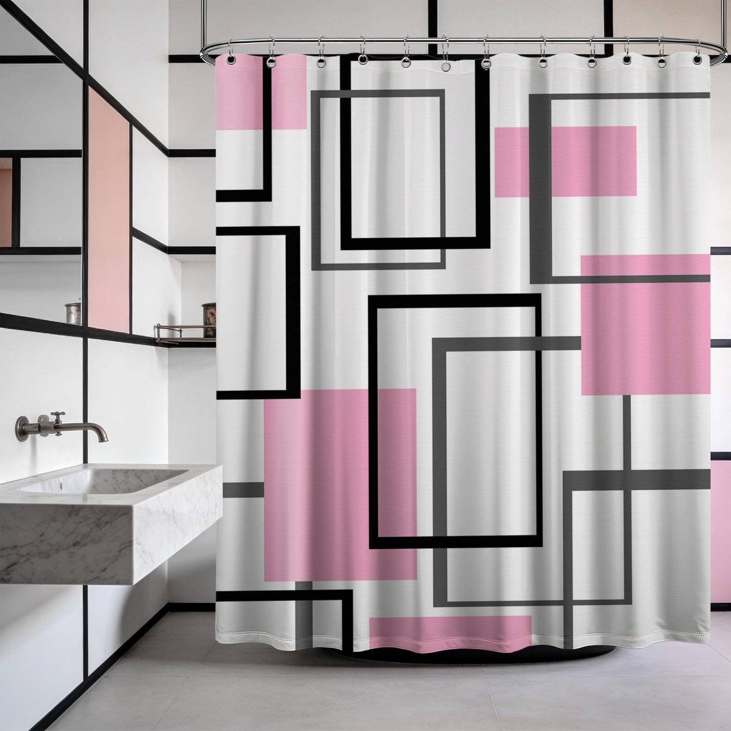 Yieldeer Light Pink Geometric Shower Curtain, 70 x 72 Inch