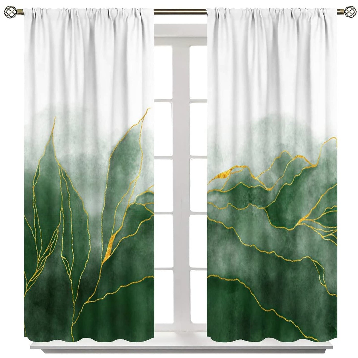 JESTRONRY Luxury Green Marble Print Curtains,Watercolor Style Texture Design Room Darkening Thermal Insulated Window Curtain Living Room Bedroom Bathroom Decor W42xL45in