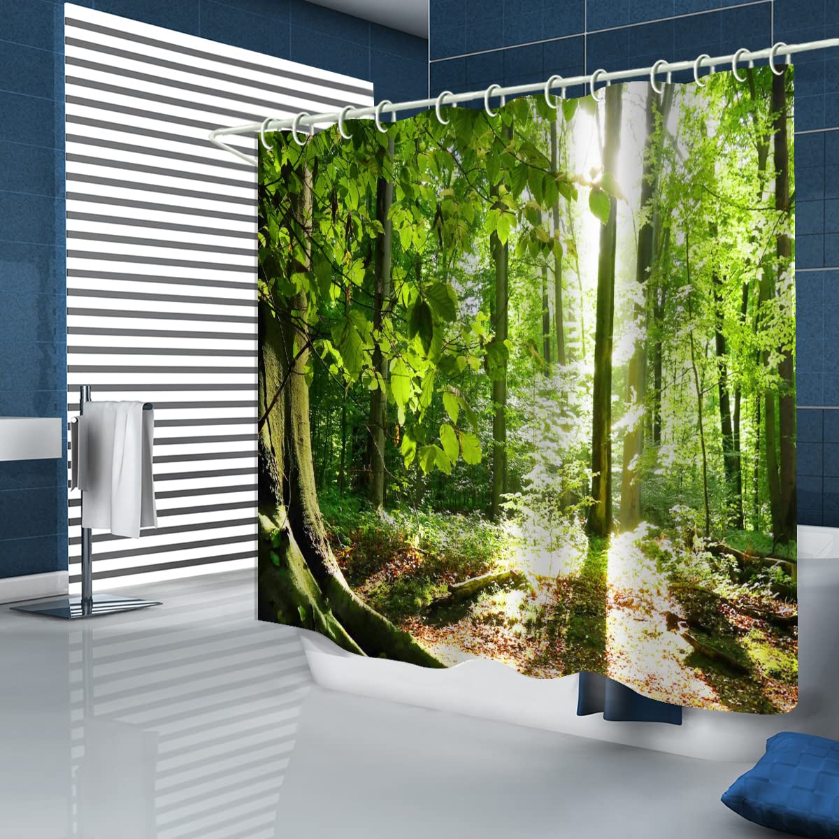 LYFANS Bathroom Uses Tropical Rain Forest 3D Shower Curtain, Bathtub Uses Luxury Standard Shower Curtains 72x72 Inches, Waterproof Washable Fabric Shower Curtain with 12 White Hooks.