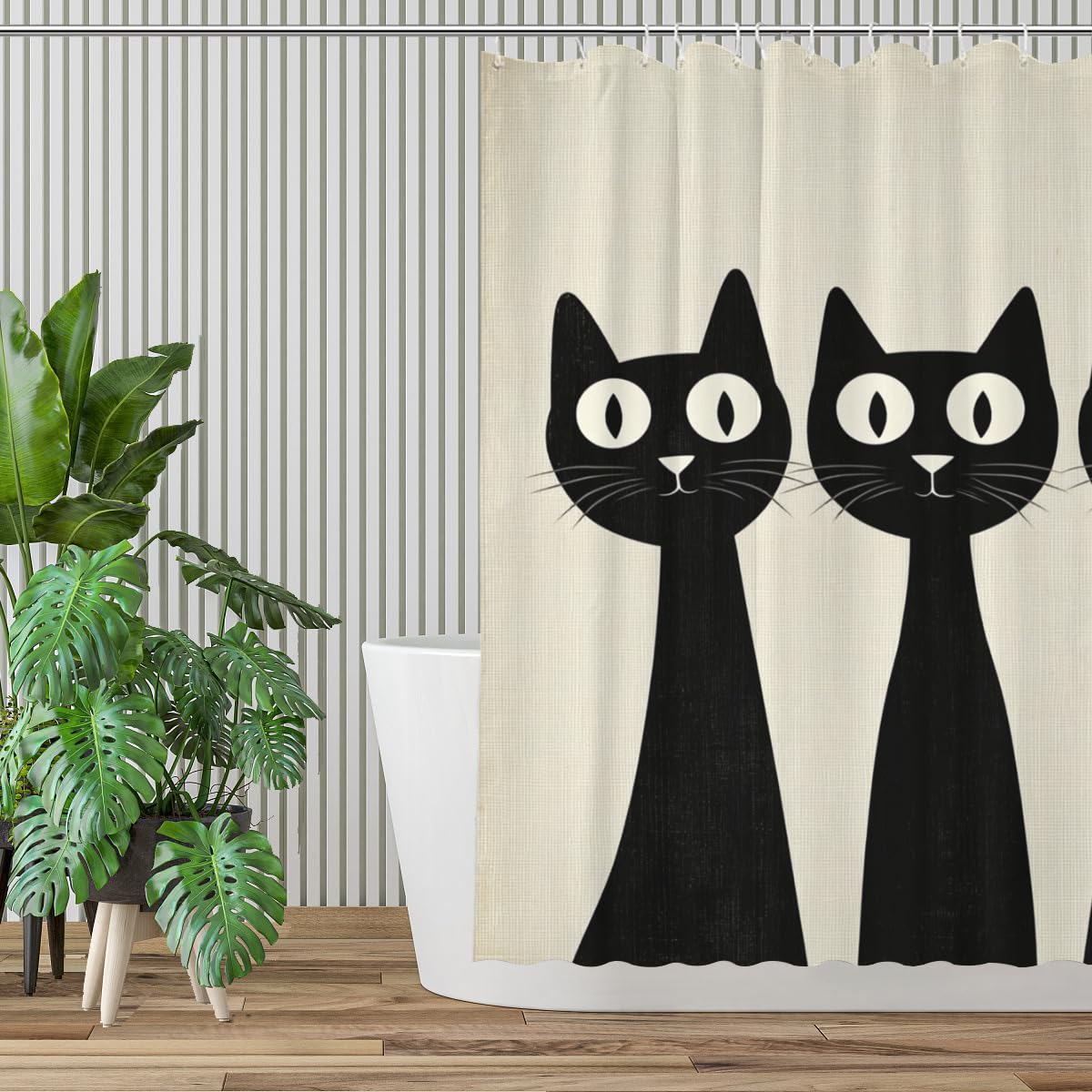 KEEPAEON Funny Black Cat Bath Shower Curtain, Bathroom Curtain Washable Cloth Kids Shower Curtain Sets with 12 Hooks for Bathroom Decor, 72"x72"
