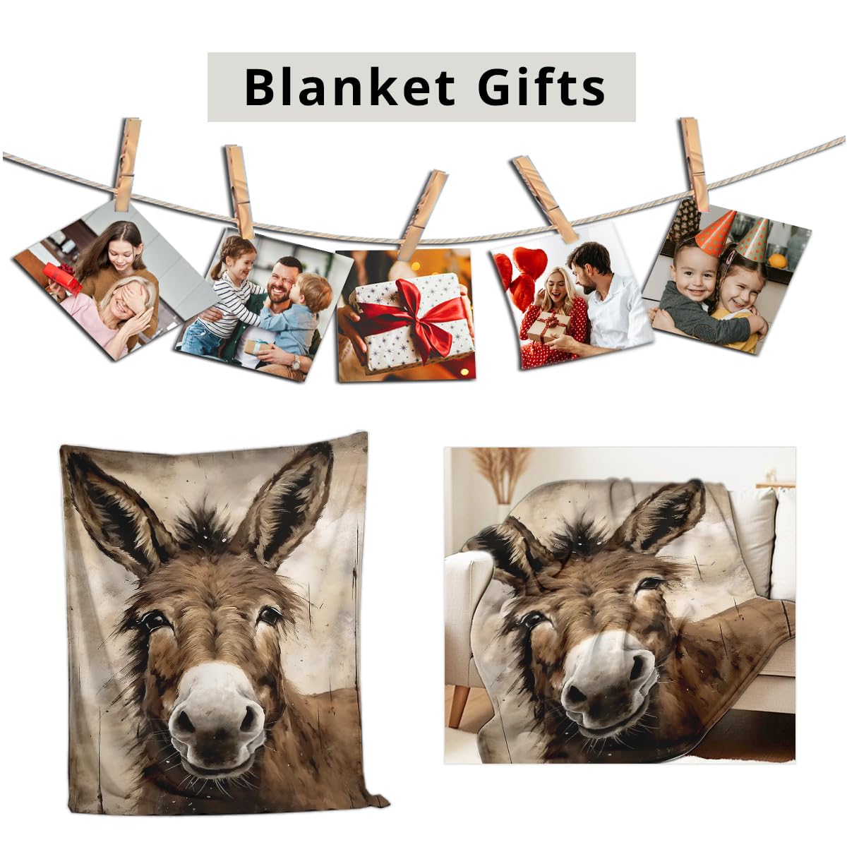 HUNXIAOJ Donkey Print Flannel Blanket Donkey Blanket Throw Funny Animal Bedding Couch Home Living Room Decor Gifts (49"x59")