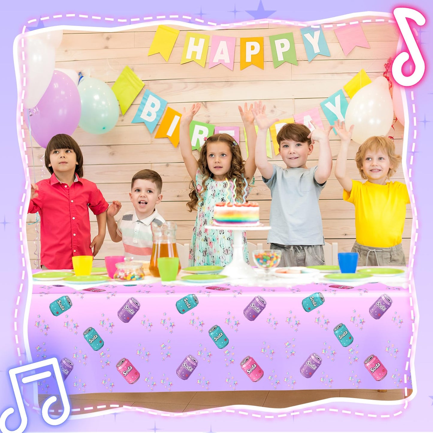 Gilprop 2 Pcs Kpop Themed Soda Bottle Birthday Party Decorations Plastic Cute Birthday Tablecloth 108 x 54 Inches Disposable Rectangle Tablecover for Boys Girls Kids Baby Shower Party Supplies
