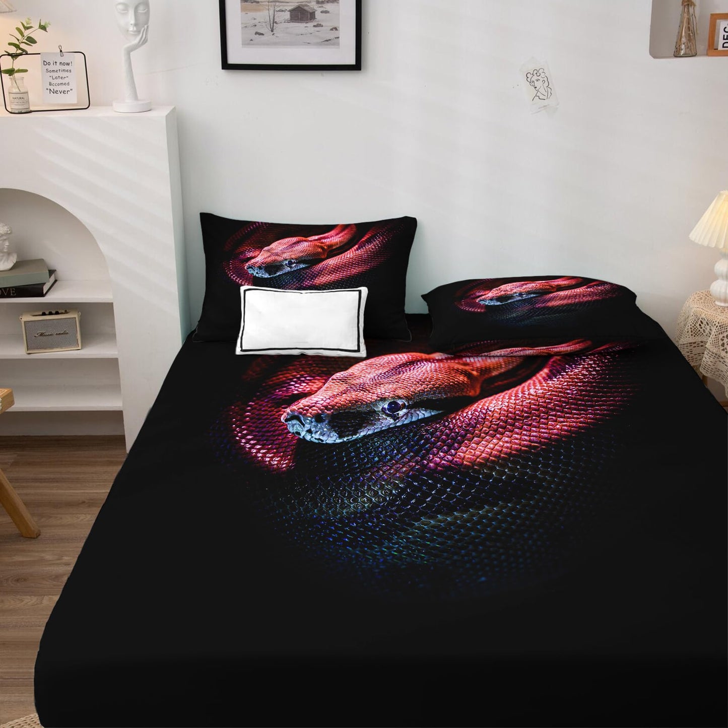 THYUNQ Snake Sheets Full Size Bed, 3D Animal Pattern Bedding Sheets & Pillowcases - 16 Inch Deep Pocket, Super Soft Microfiber Printed Sheet Set 4 Piece