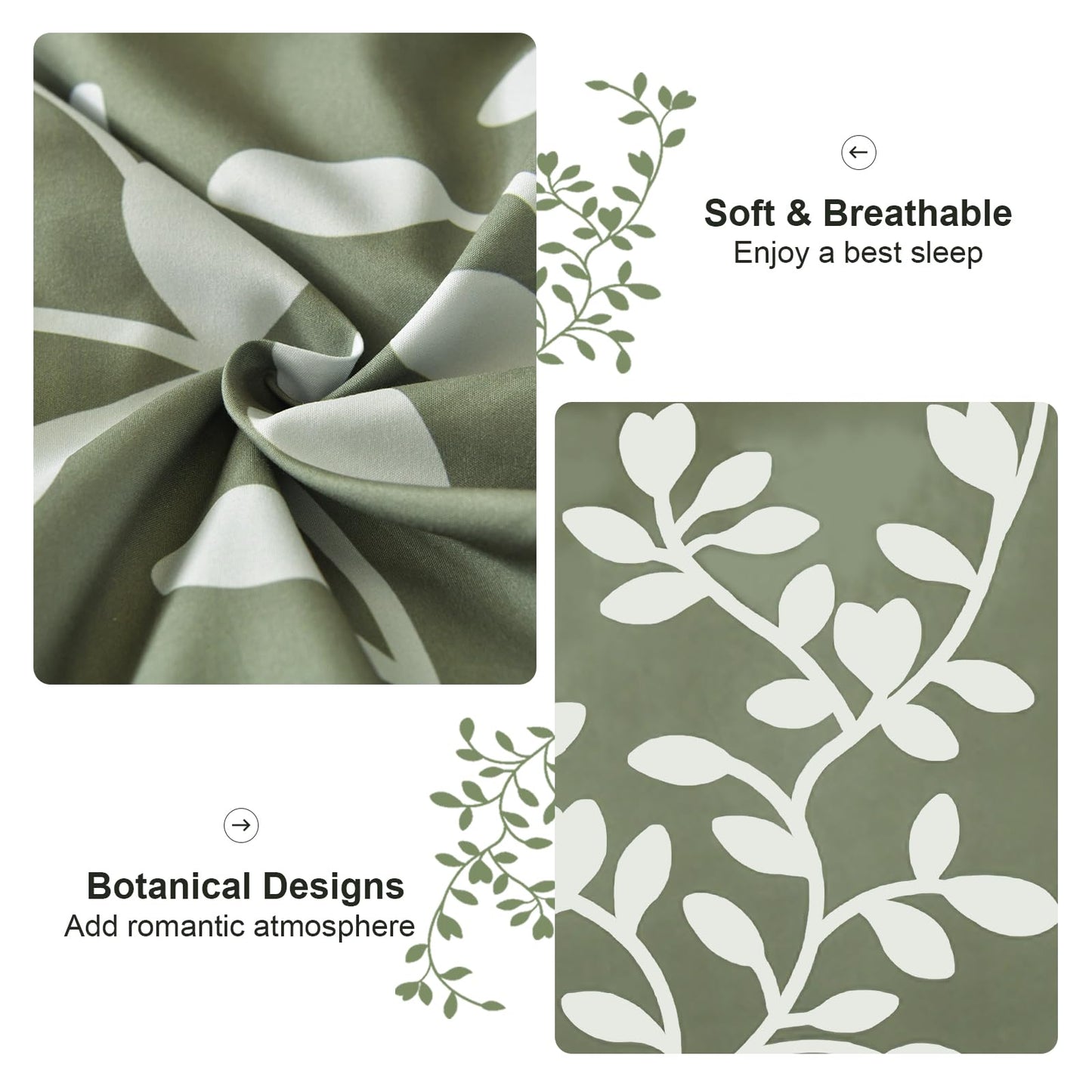 METAHOTS Queen Size Comforter Set - 7 Piece Floral Botanical on Green Comforter Sets with Sheets and Pillows, Soft Lightweight Microfiber Bedding Set for All Season(90"X90")