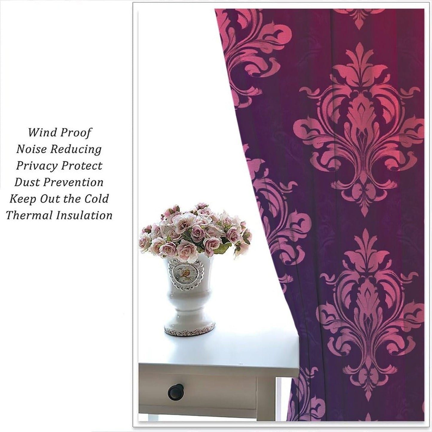 Nanacur Abstract Damask Floral Curtains, Country Farmhouse Flowers Pattern Window Drapes, for Kitchen Living Room Bedroom 42" W X 45" L (Decorative)