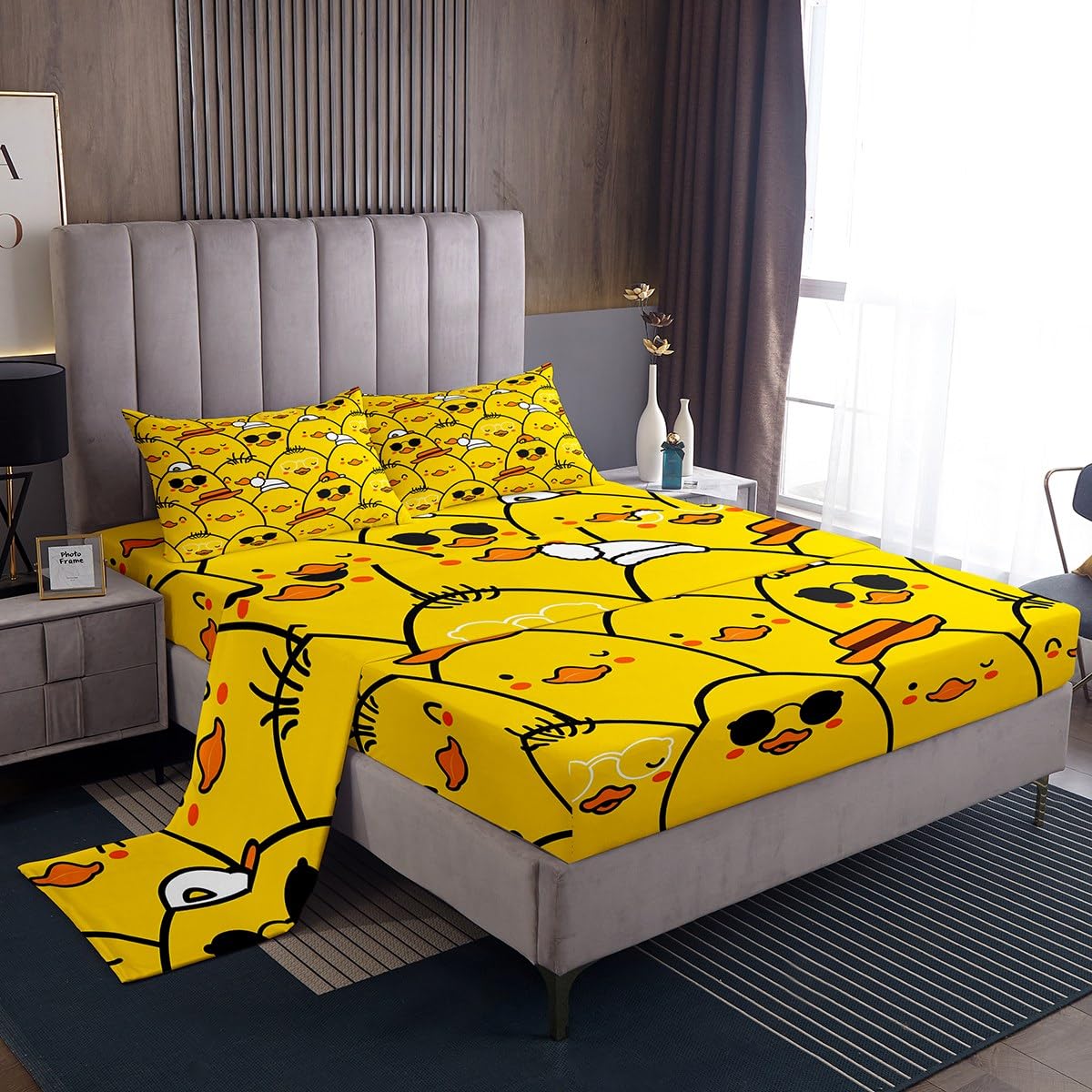 Erosebridal Cute Duck Sheet Set Full,Cartoon Yellow Duck Bed Sheets for Kids Boys Girls,Lovely Yellow Chicken Bedding Set,Farmhouse Animal Fitted Sheet + Top Sheet + 2 Pillowcases Wrinkle Free