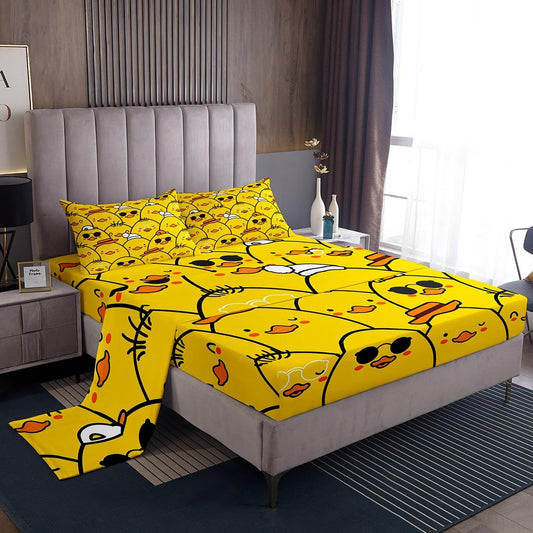 Erosebridal Cute Duck Sheet Set Full,Cartoon Yellow Duck Bed Sheets for Kids Boys Girls,Lovely Yellow Chicken Bedding Set,Farmhouse Animal Fitted Sheet + Top Sheet + 2 Pillowcases Wrinkle Free