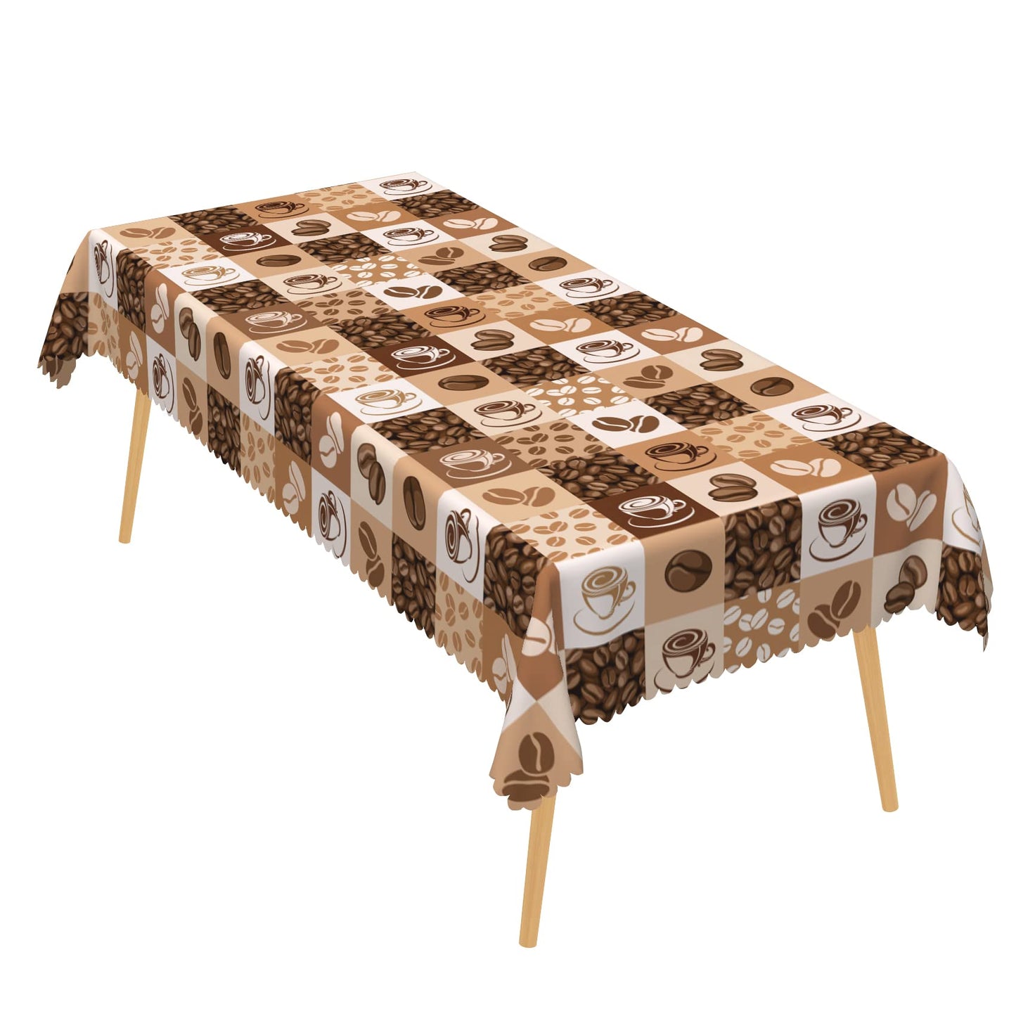 Laeacco 84x60 inch Coffee Beans Print Tablecloth Coffee Cup Hand Drawn Sketch Rectangle Tablecloth Rerto Plaid Waterproof Home Table Cloth for Dining Room Kitchen Cafe Table Decor