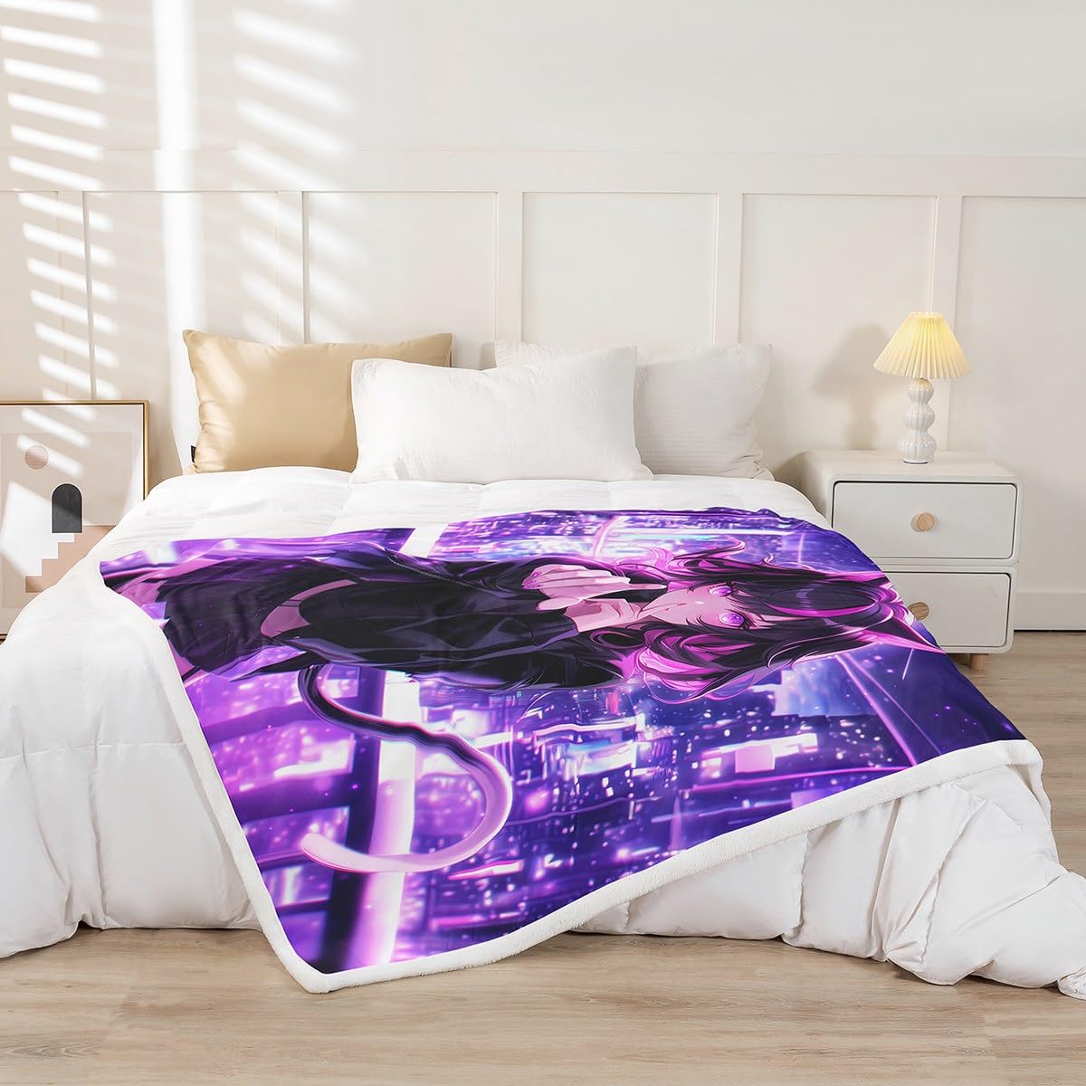 Erosebridal Kids Anime Girl Twin Size Throw Blanket, Japanese Anime Fleece Sherpa Blanket, Cartoon Girl Decor for Boys Teens Bedroom Decor, Kawaii Japanese Animation Decorative Sofa Couch