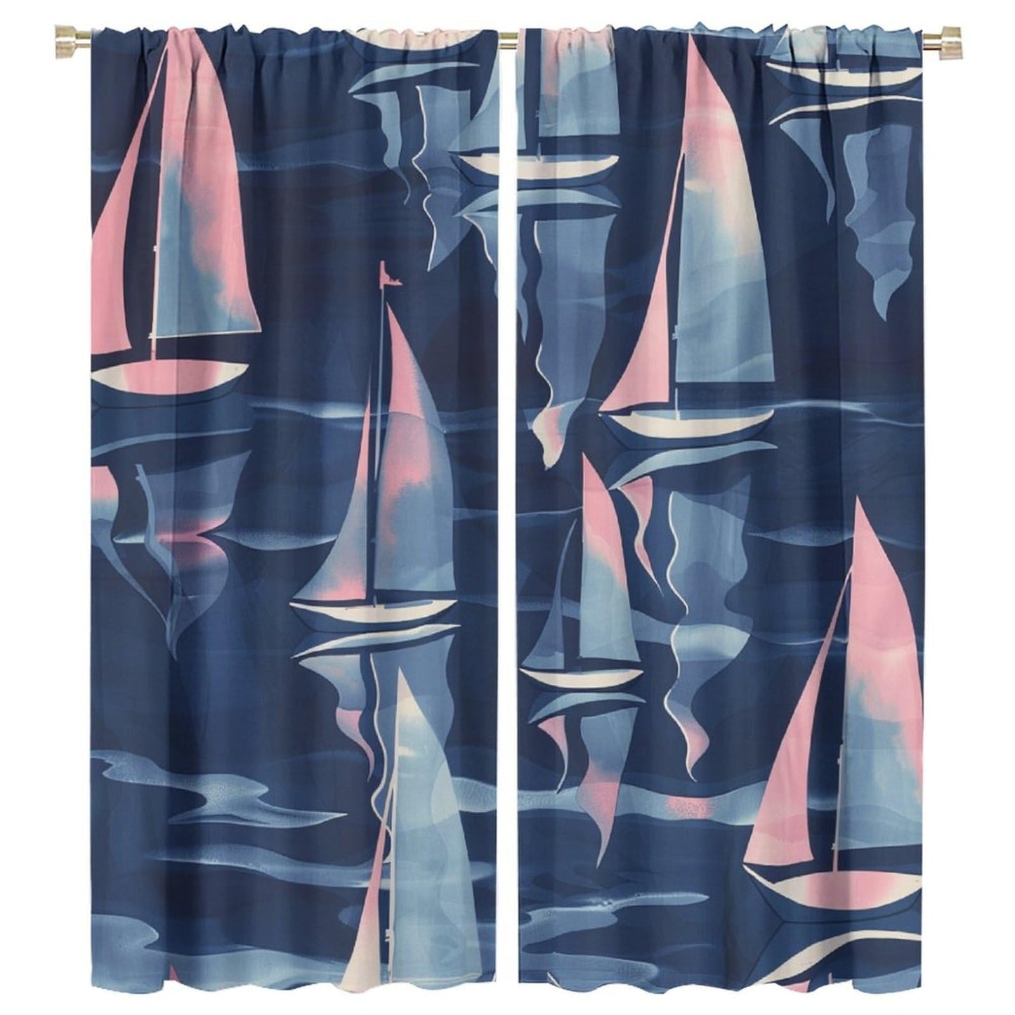 TOWINSFB Funny Sailing Ship Blackout Curtains, Cute Cartoon Sailboat Nautical Home Decor Rod Pocket Window Drapes for Living Room Bedroom - 42" W x 45" L