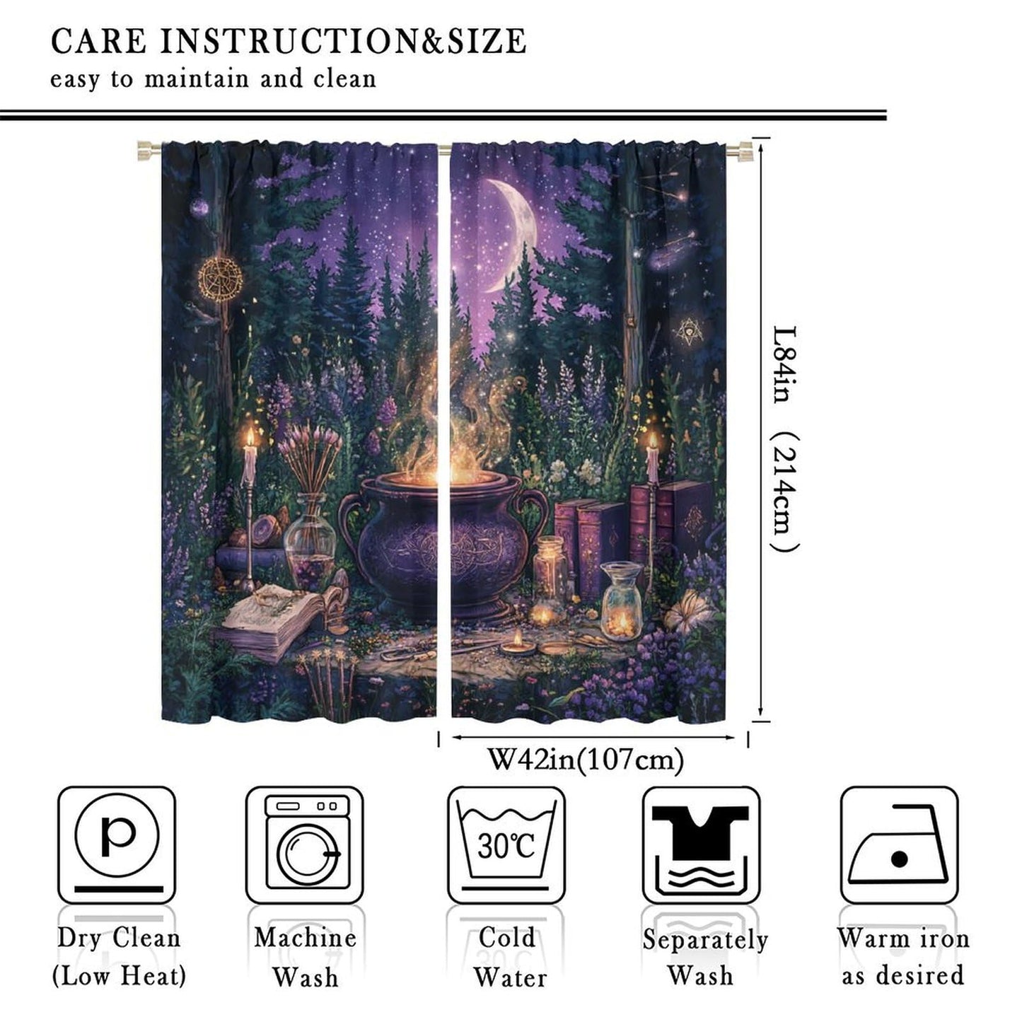 DIPQIMI Fantasy Flower Forest Blackout Curtains for Bedroom/Living Room, Magic Potion Moon Curtains Rod Pocket Thermal Insulated Window Drapes, 42W x 84L, 2 Panels