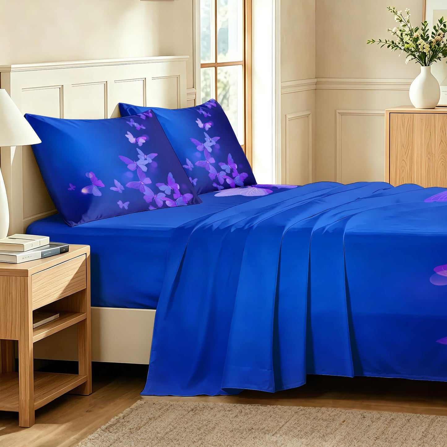 Purple Butterfly Full Sheet Set 4 Pcs Grils Butterflies Bed Sheets