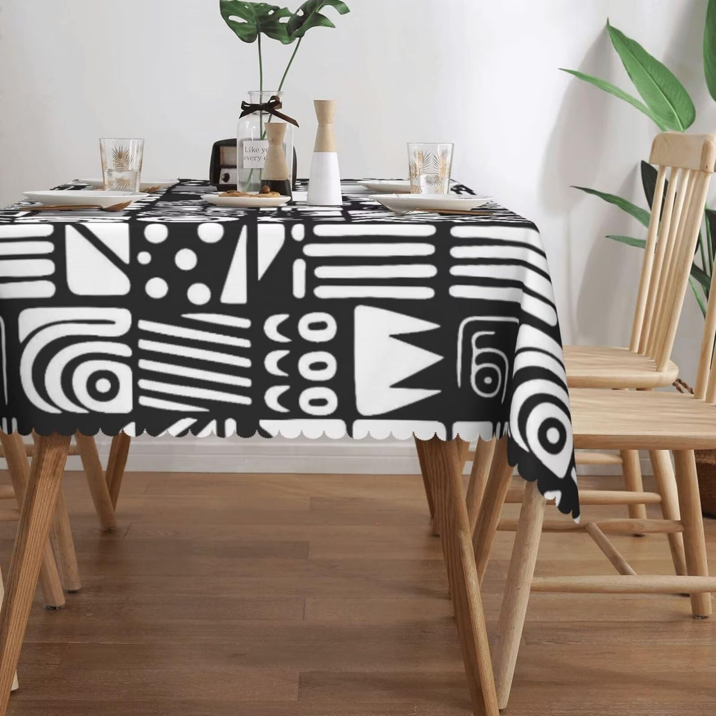 ZEJAYFEY African Rectangle Tablecloth Black White Digital Symbols Table Cloths Minimalist Geometric Tribal Ethnic Washable Table Cover for Home Kitchen Dining Party Picnic Decor 54 x 72 Inch