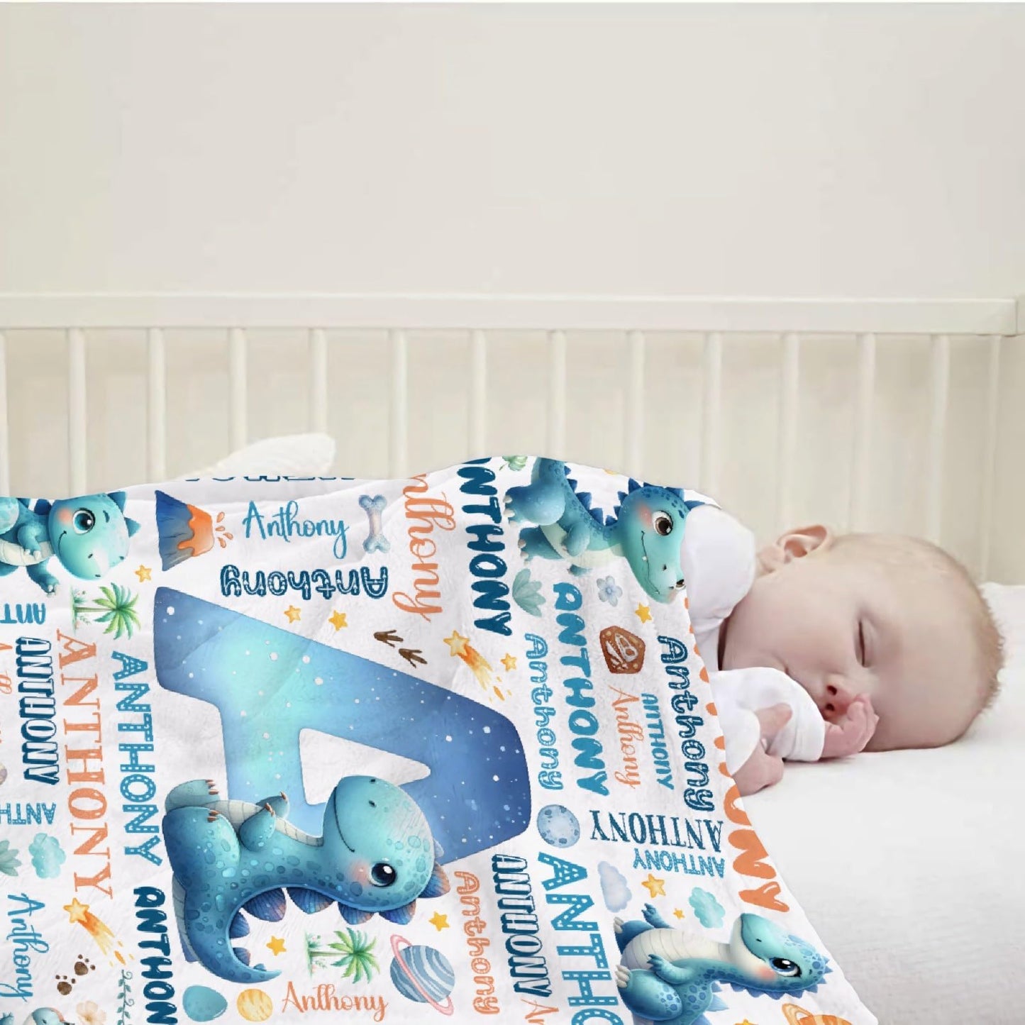 Personalized Dinosaur Blanket,Custom Dinosaur Gifts,Soft Flannel Throw for Bed Sofa,Lightweight,40 x 30in