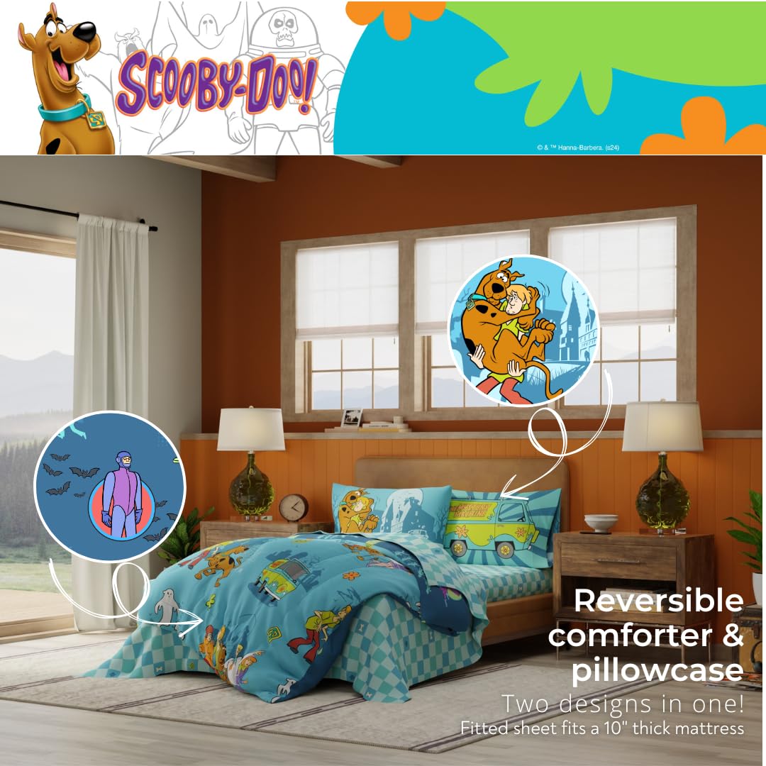 Franco Scooby Doo Scoobtober Bedding 7 Piece Super Soft Reversible Comforter and Sheet Set with Sham, Full, (Officially Licensed Product)