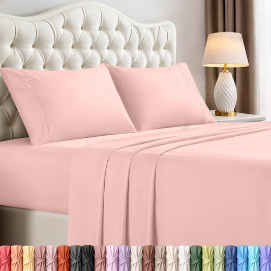Utopia Bedding Queen Size Sheet Set – 4 Piece Bed Sheets, Soft and Breathable Microfiber, Includes 1 Fitted Sheet, 1 Flat Sheet and 2 Pillowcases – Oeko Tex (Tea Pink)