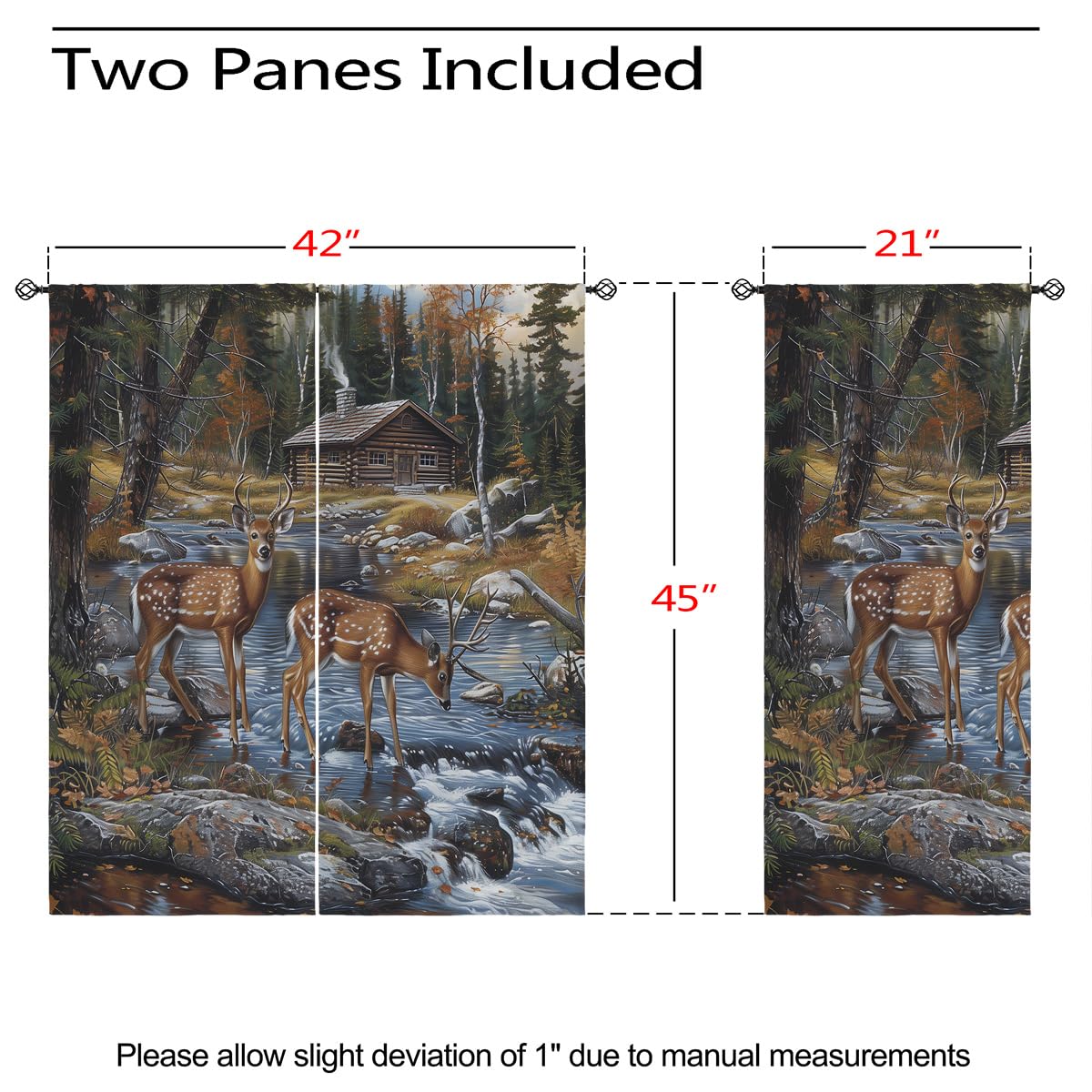 XINBADU Rustic Cabin Deer Blackout Curtains for Girls Boy Home Decor, Country Farm Forest Wildlife Grommet Thermal Insulated Drapes Darkening Window Curtain for Bedroom Living Room, 42 x 45 Inch