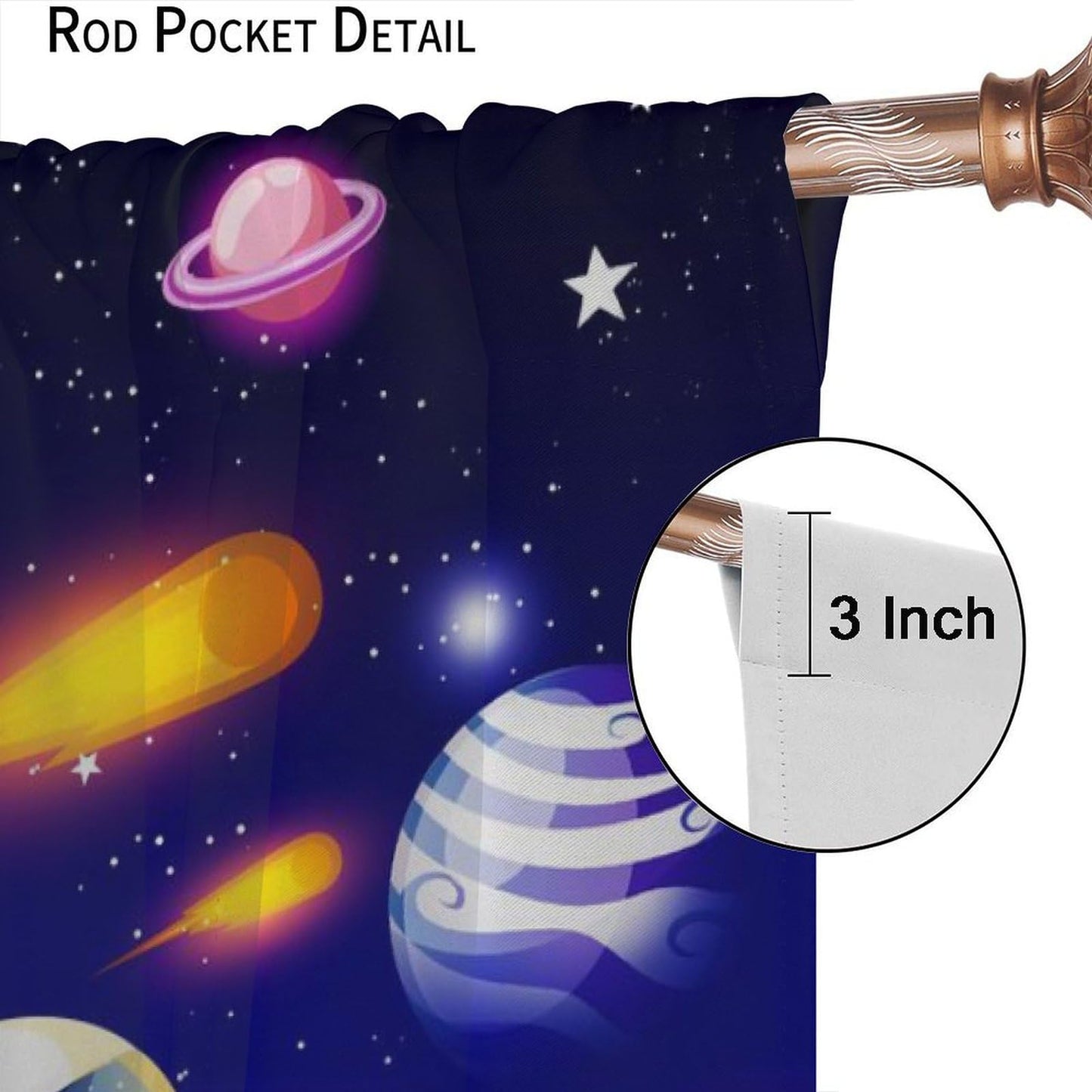 Astronaut Rocket Blackout Curtain for Kids,Cartoon Space Fantasy Universe Solar System Meteorite Planet Earth Galaxy Stars Window Drapes Print for Boys Baby Nursery Bedroom Living Room 63x72inch