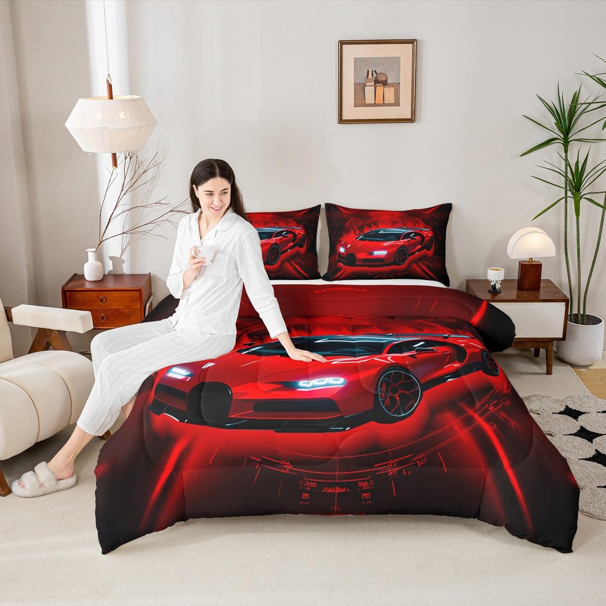 jejeloiu Race car Comforter Set Twin Size Racing Car Bedding Set for Kids Boys Girls Extreme Sports Duvet Quilt Automobile Bedroom Decor Microfiber 2 Pcs with 1 Pillow Cases