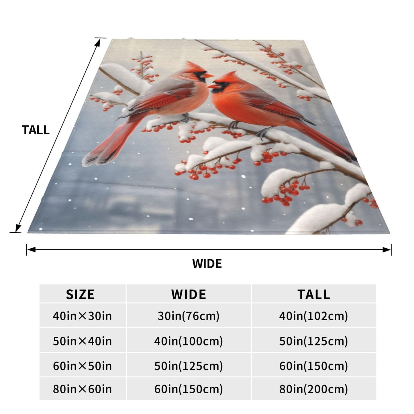 Turamurra Cardinal Birds Throw Blanket for Girls Women 60"x50" Super Soft Warm Flannel Blankets for Couch Sofa Decor Valentines Cardinal Gifts for Kids Adults