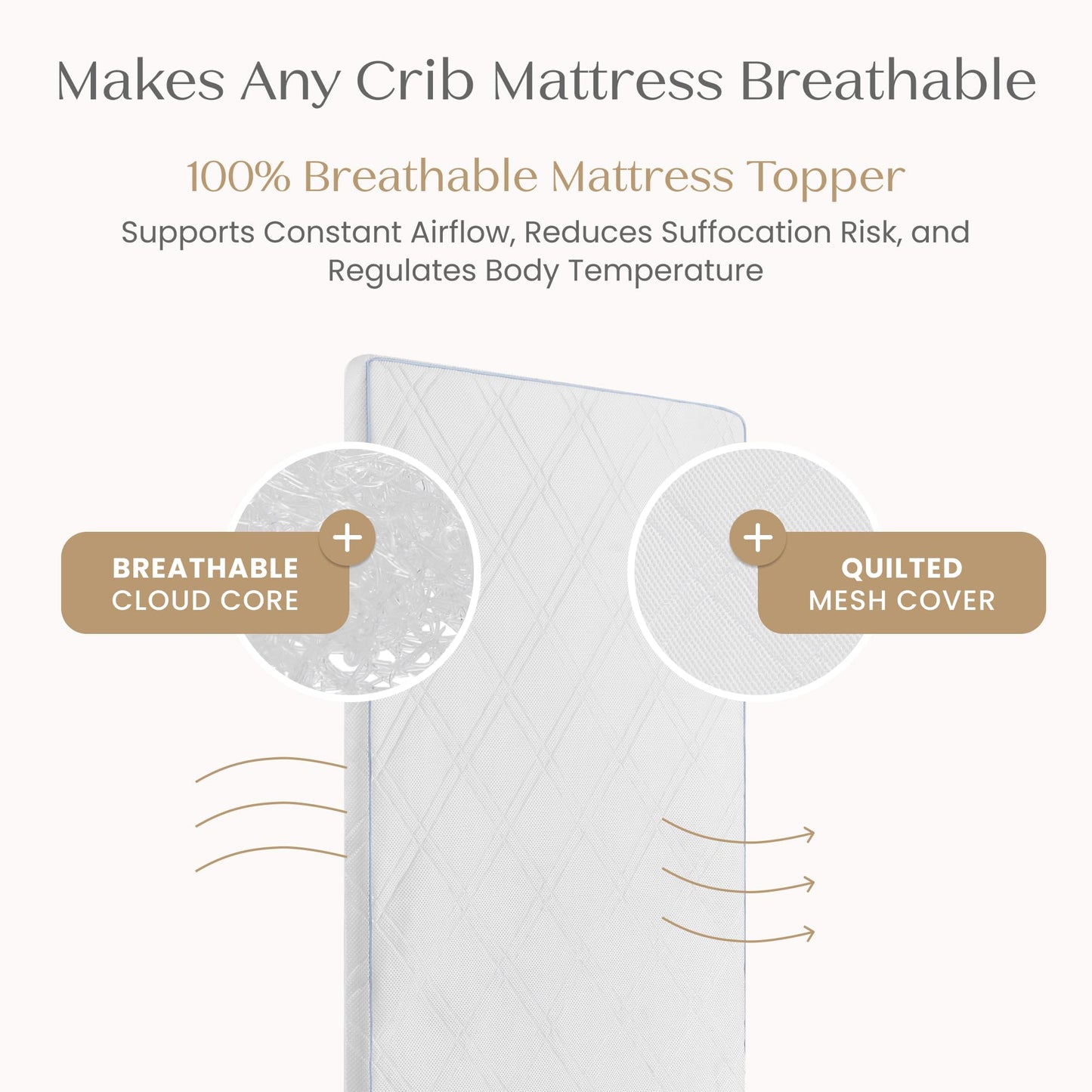 Delta Children Breeze Breathable Crib Mattress Topper, Makes Any Crib Mattress Breathable, 100% Washable, Ultra-Breathable Quilted Layer for Comfort, Fits Standard Size Cribs & Toddler Beds