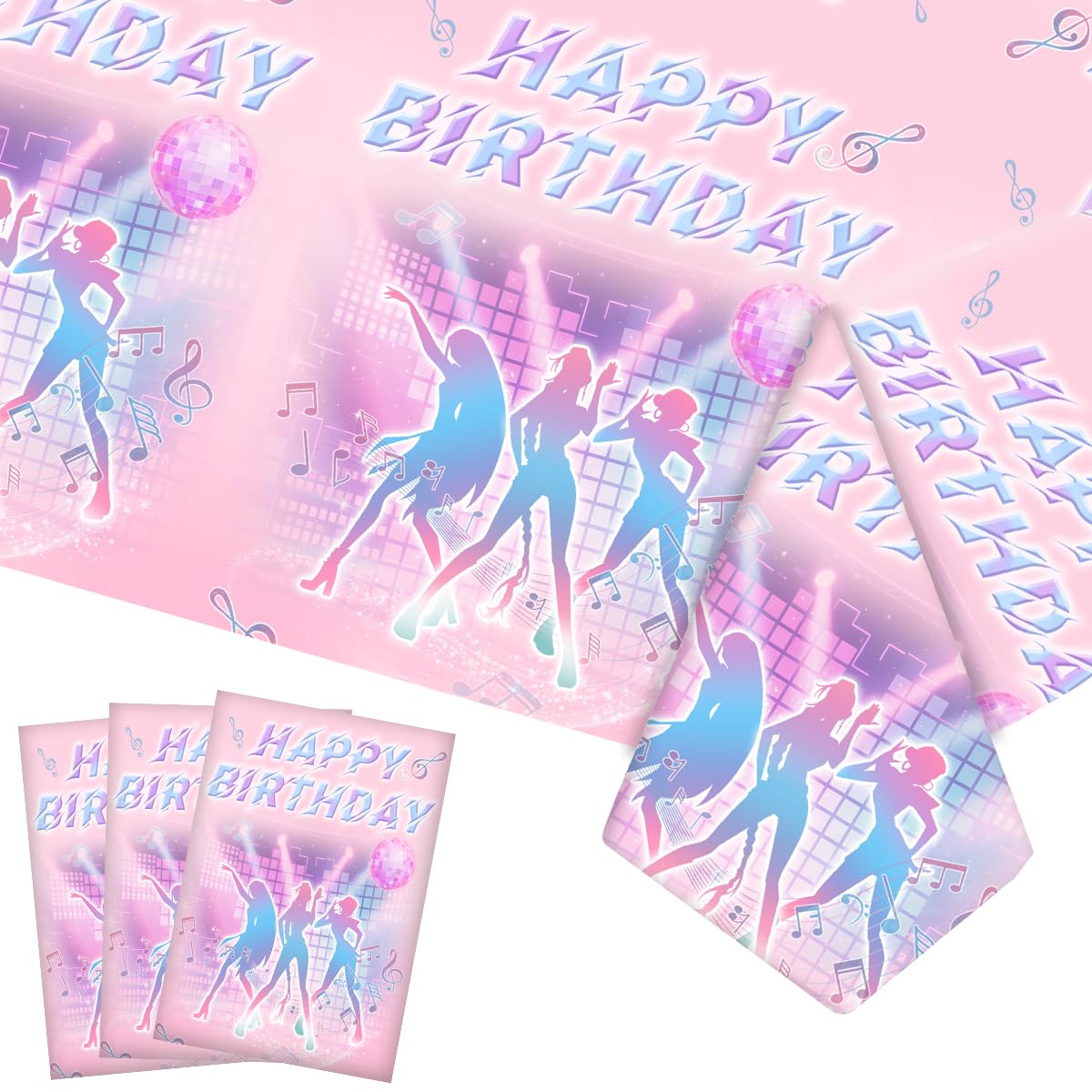 Gilyaoic Disposable Music Party Tablecloth, Plastic Magical Music Themed Disposable Plastic Table Covers, 3 PCS, 108”x54”