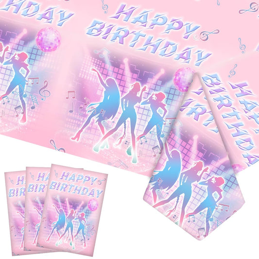 Gilyaoic Disposable Music Party Tablecloth, Plastic Magical Music Themed Disposable Plastic Table Covers, 3 PCS, 108”x54”