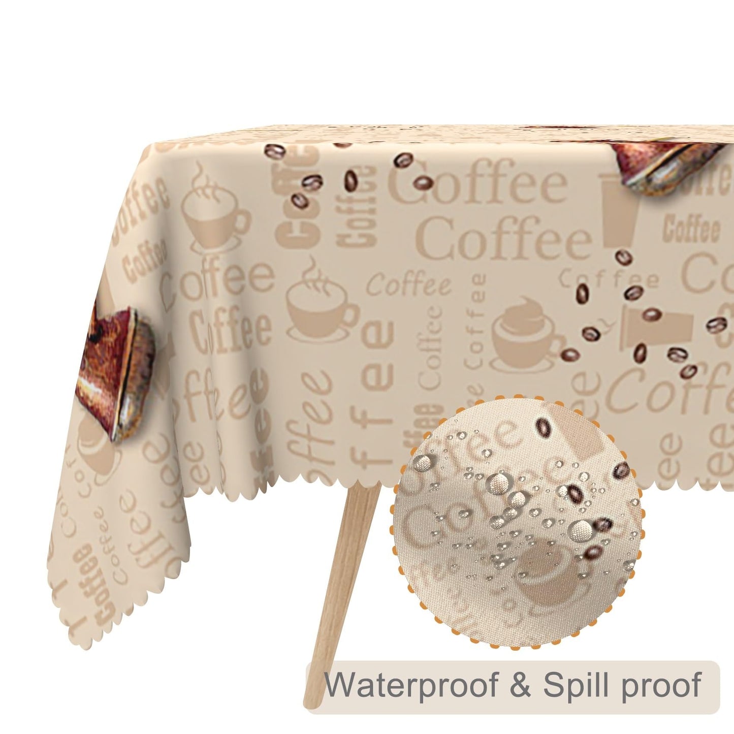 TTQYFNM 48x48inches Coffee Themed Square Tablecloth Brown Coffee Pot Beans Print Decorative Table Cover Wipeable and Spillproof Fabric Table Cloth for Cafe Kitchen Dining Room Picnic Home Decor