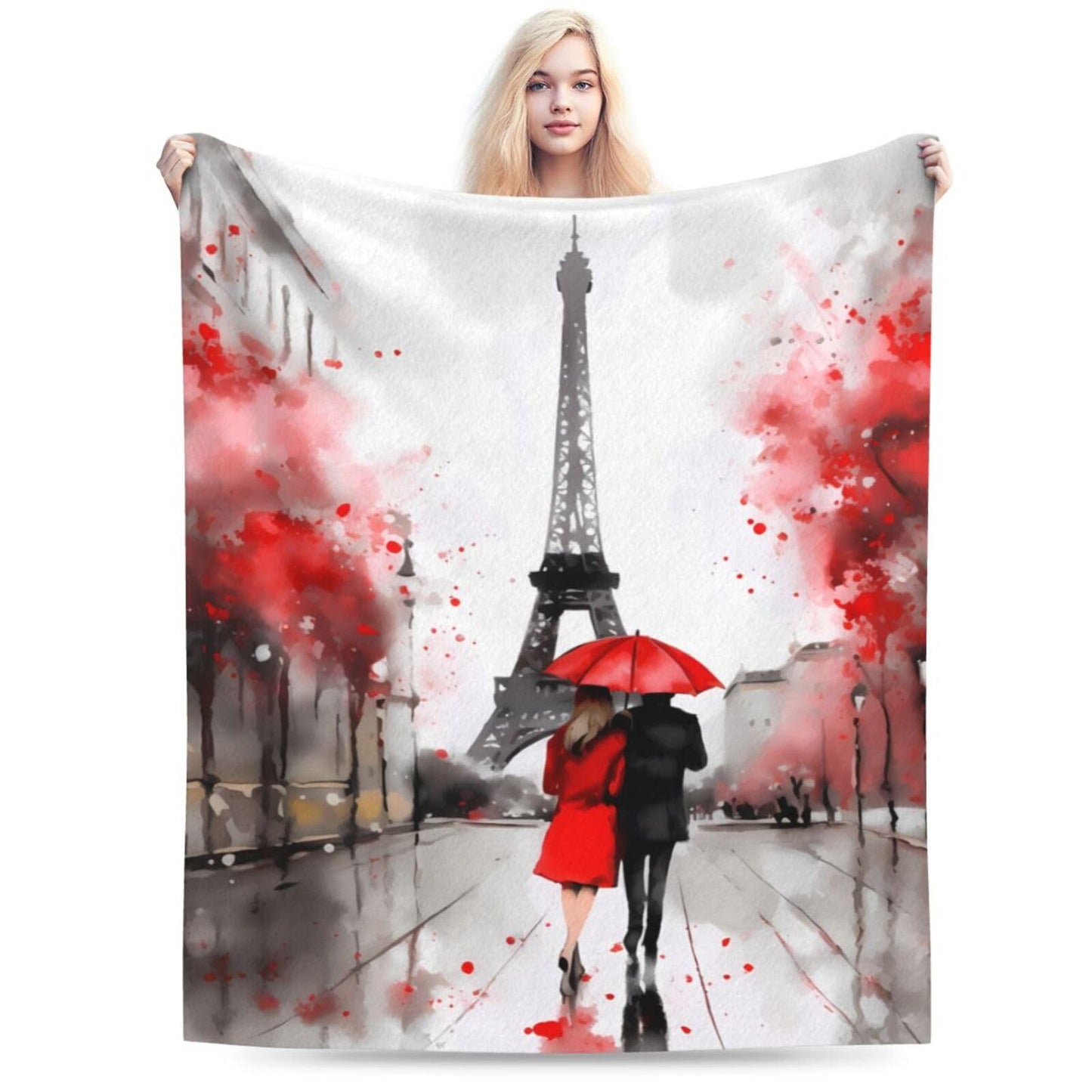 Dewoofly Paris Eiffel Tower Ultra-Soft Flannel Throw Blankets, Romantic France Blanket for Bed Couch Sofa, All Seasons Home Camper Travel 60"x50"