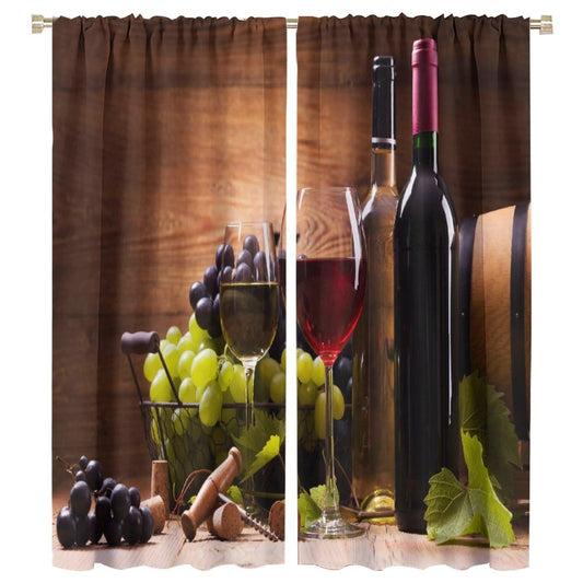BenYaSong Wine Decor Window Curtains, Glasses of Red and White Wine Served with Grapes French Gourmet Tasting for Home Kitchen Livingroom Coffee Room Window Curtain Drapes 2 Panels 42x45 Inch