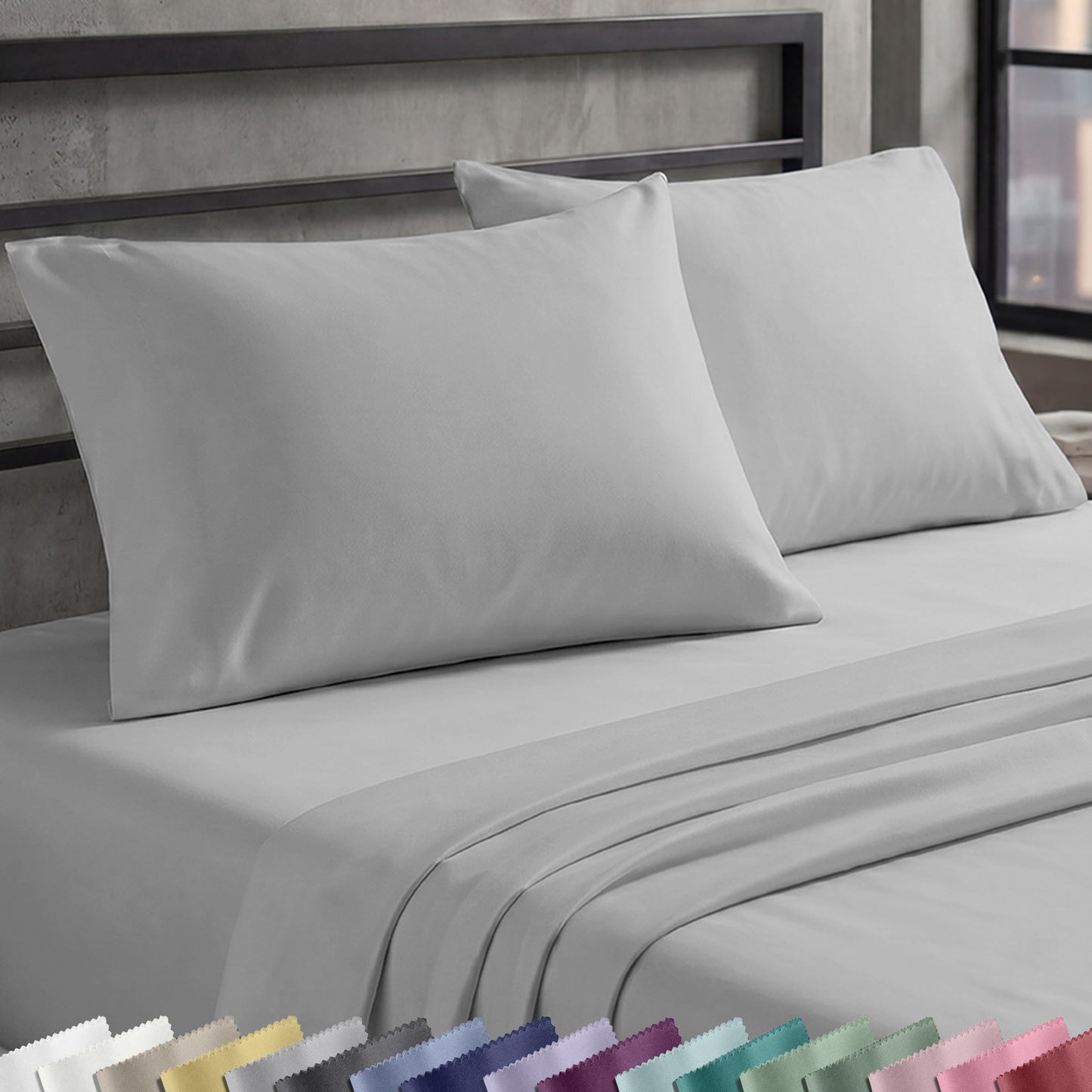 California Design Den Queen Sheet Set - Natural 100% Cotton Sheets Queen Size Bed Set with Deep Pockets, Soft Sateen Weave, Breathable and Durable Bedding (Light Grey)