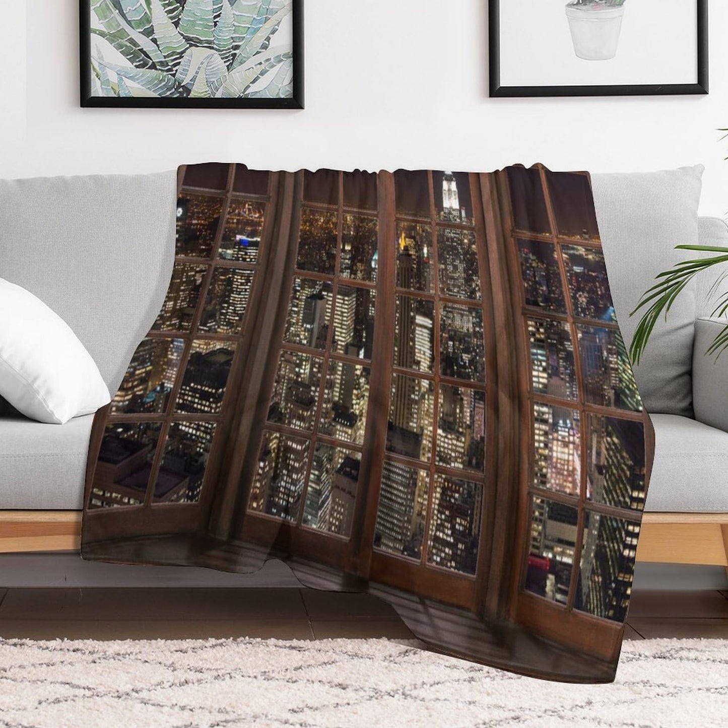New York Night Landscape Throw Blanket,City High Rise Buildings Neon Lights Pattern Soft Cozy Warm Flannel Blankets for Sofa Couch Bed Gifts for Lover Kids Boys Grils Women Adults 30x40 Inch
