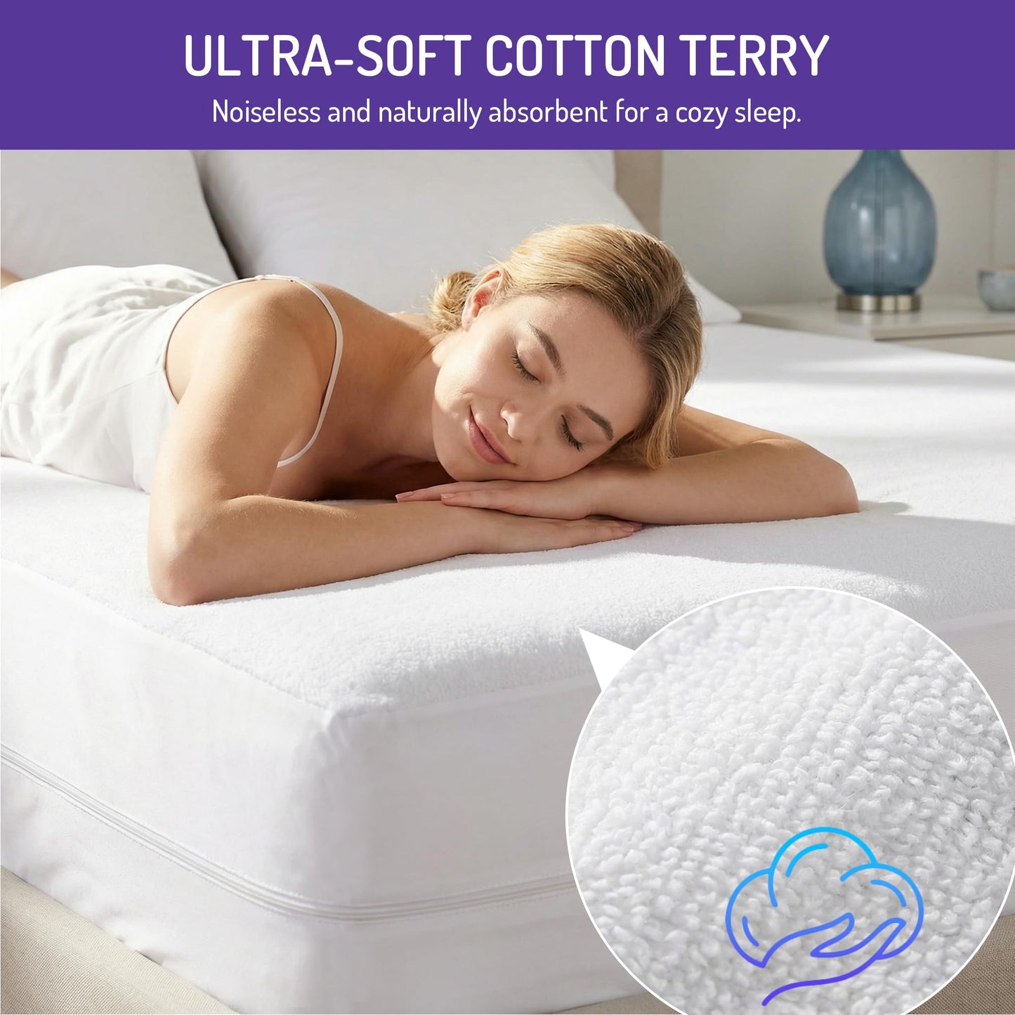 Degrees of Comfort Bed Bug Mattress Cover Queen Size - 13-15" Deep Pocket 3M Scotchgard Waterproof Zippered Encasement Protector, Breathable Cotton Terry Top