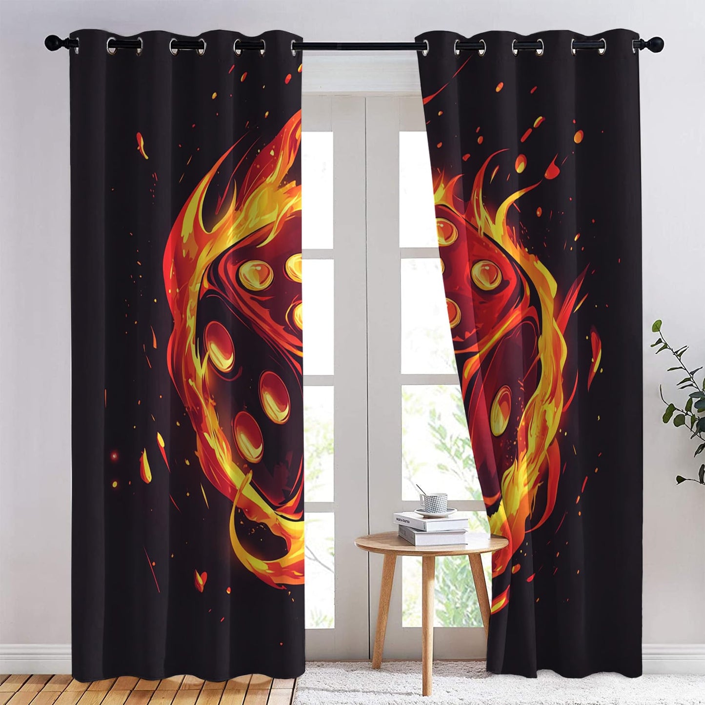 Phtbz Casino Theme Curtains 45 Inch Length 2 Panels Set, Fire Dice Patterned Blackout Curtains for Bedroom, Living Room Decor, Room Darkening Thermal Insulated Grommet Drapes