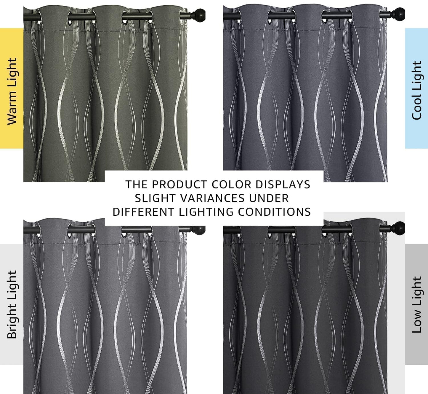 NICETOWN Grey Blackout Striped Pattern Curtains for Living Room 84 inch Long 2 Panels Set, Noise Reducing Thermal Insulated Wave Line Foil Print Bedroom Drapes for Patio Sliding Glass Door (52 x 84)