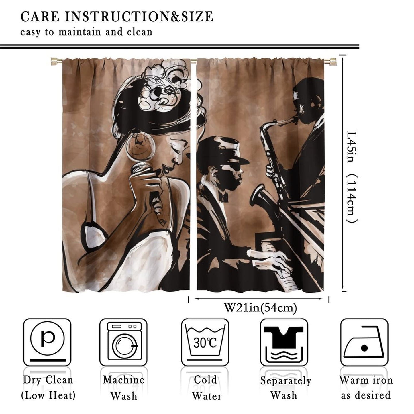 Vintage Art African American Curtains, Mid Century Jazz Band Black Woman Singer Performer Pastel, Thermal Insulation Blackout Window Treatments Rod Pocket for Living Room Bedroom Bathroom 42x45in