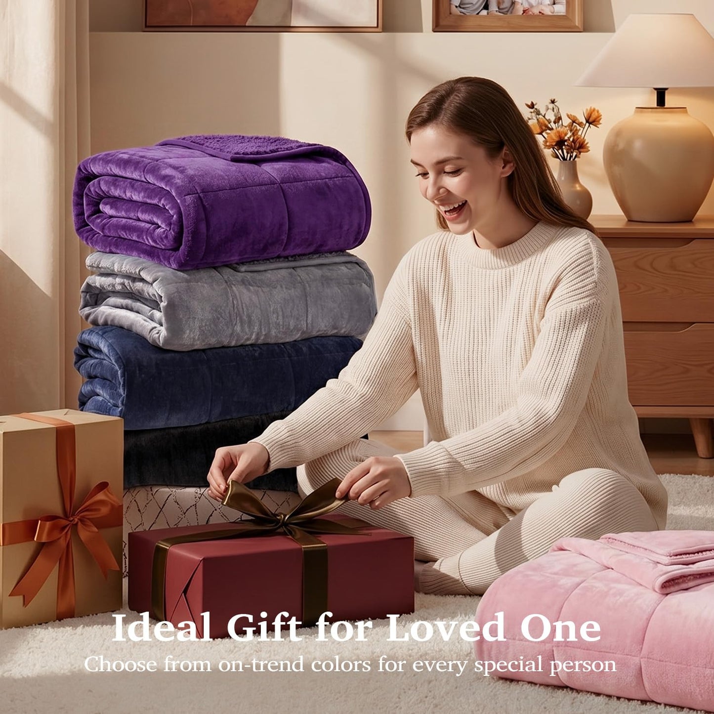Sivio Sherpa Fleece Blanket for Adult, 15lbs Heavy Fuzzy Throw Blanket with Soft Plush Flannel, Reversible Twin Size Super Soft Extra Warm Cozy Fluffy Blanket, 48x72 Inch Dual Sided Pink
