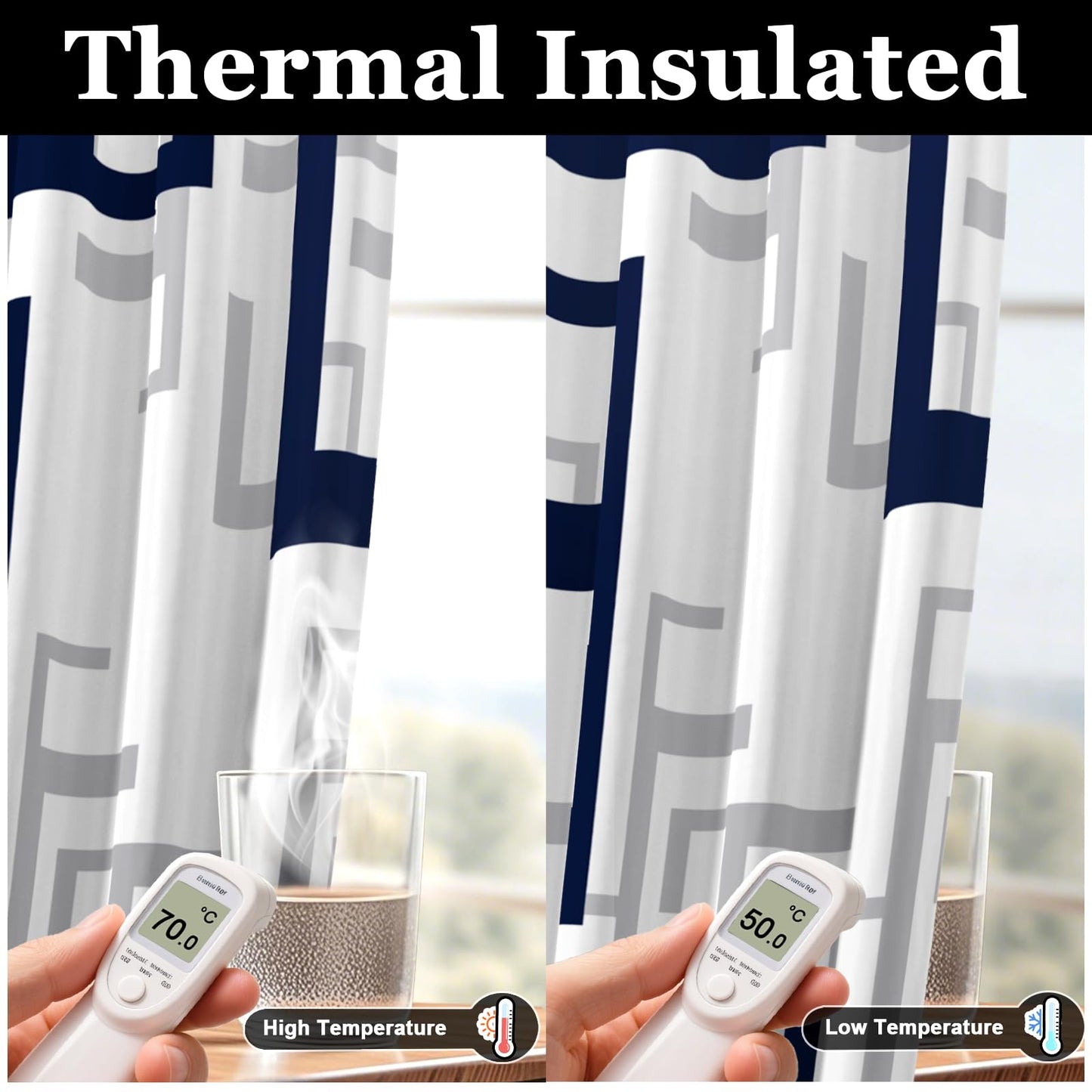 weesire Modern Blackout Curtains for Bedroom Living Room 2 Panels 100% Blackout Blue and White Pattern Curtains Abstract Curtains, 52x84 Inches