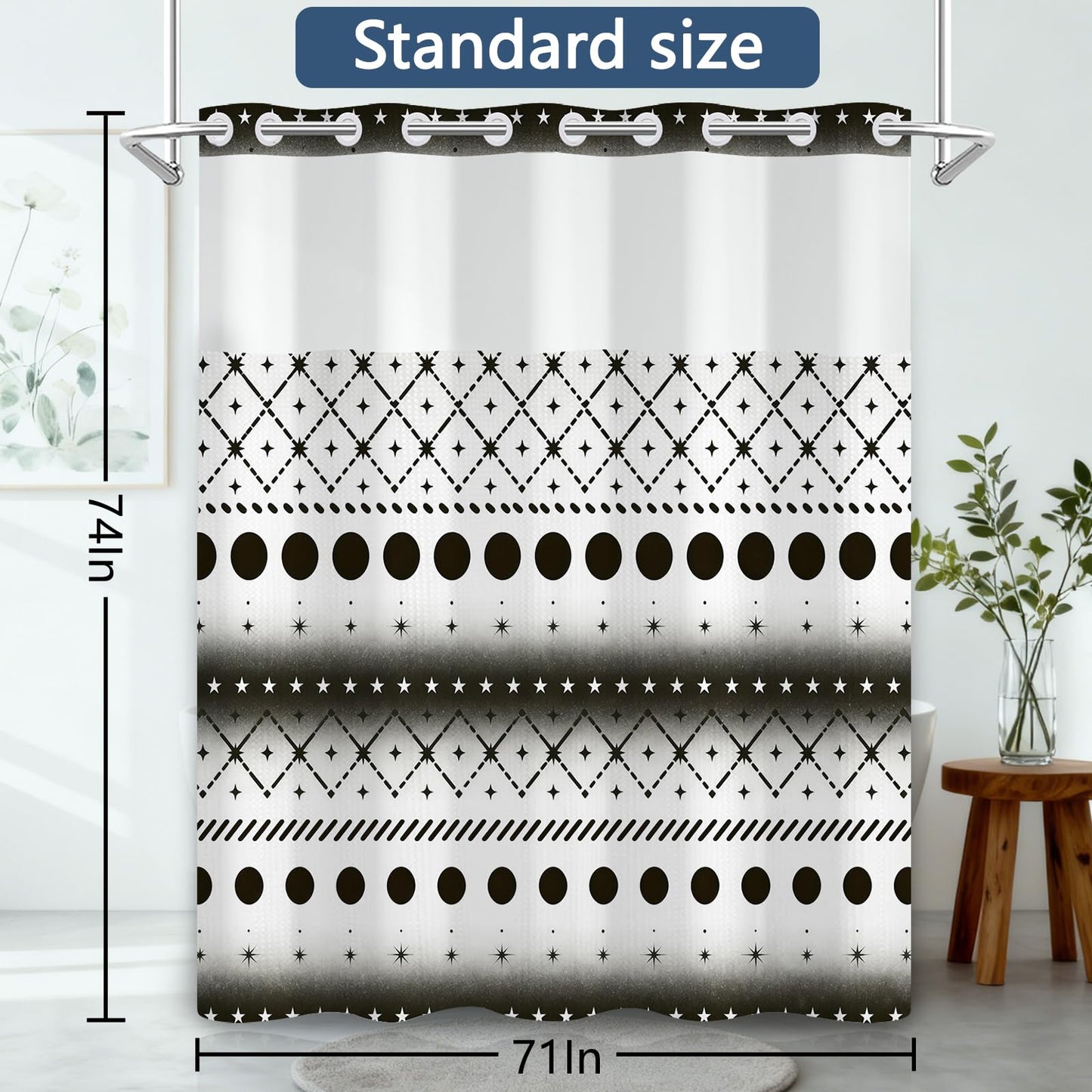 NAEMBCU No Hook Waffle Shower Curtain with Snap-in Liner 71x74 Inch