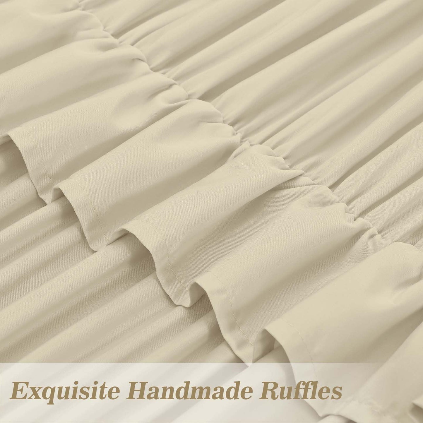 Yinhua Ruffle Curtains for Living Room Farmhouse Blackout Curtains for Bedroom 84 Inch Long with 3 Rows of Ruffles, Room Darkening Window Curtain Rustic Country Rod Pocket Drapes, 2 Panels, Camel