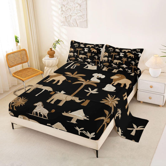 Erosebridal Jungle Animals Bed Sheets Full Cartoon Kawaii Sheet Set for Kids Boys Girls Elephant Lion Giraffe Animal Sheets Wildlife Flat Fitted Sheet 3 Pcs