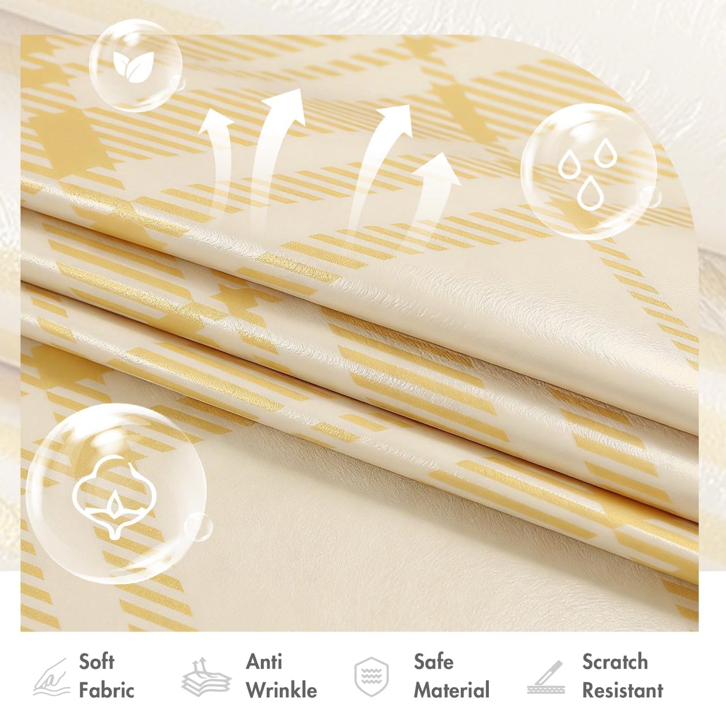 Quantum Love Heavy Duty Vinyl Tablecloths Rectangular Waterproof Plastic Yellow Table Cloth Wipeable Washable Table Cover for Dining Birthday Living Room Gathering (55'' x 78'',Lemon Stripe Check)